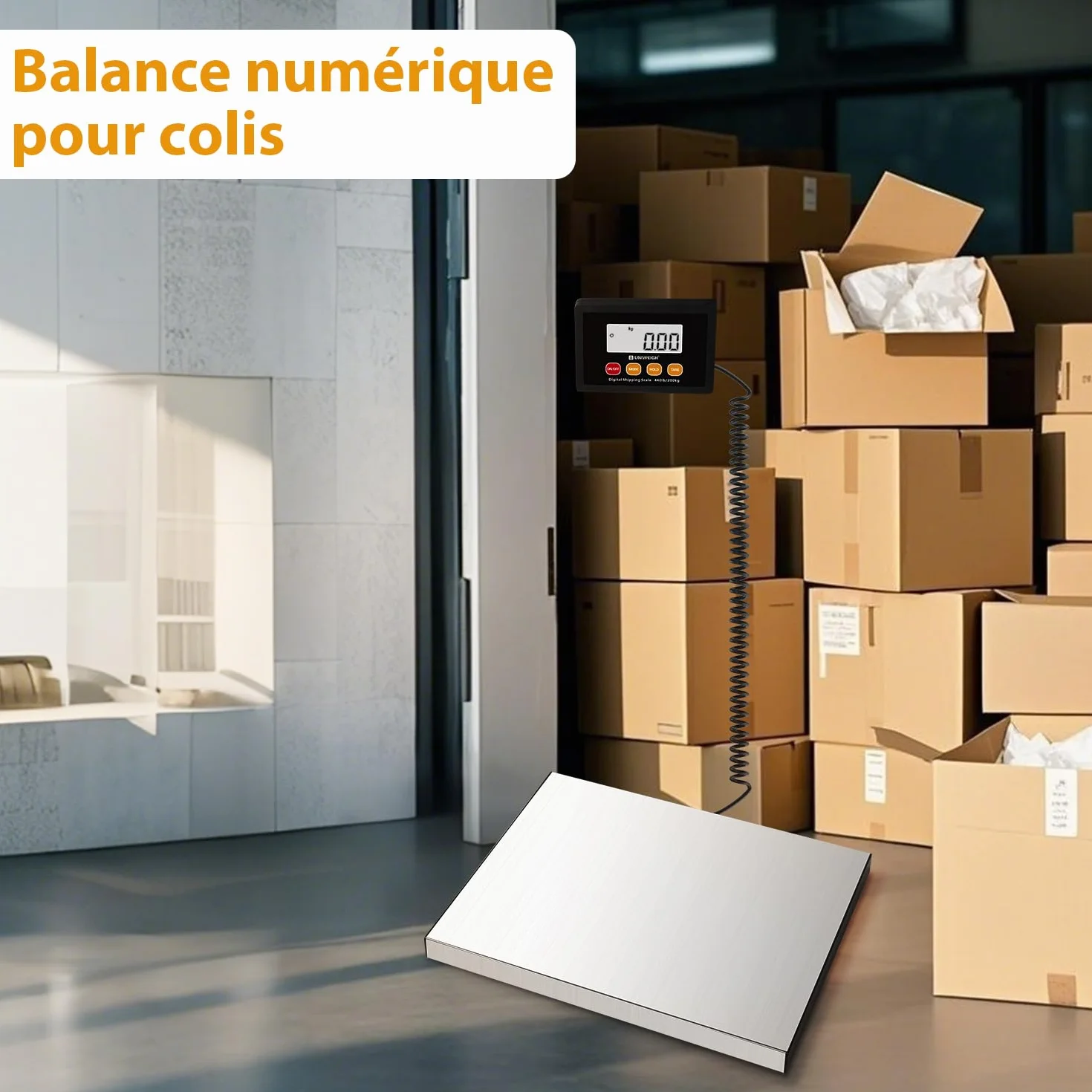 UNIWEIGH Balance Colis Postale Numérique 440lb x 10g, Plateaux en acier Inoxydable, Pese Colis avec affichage Hold/Tare/LCD