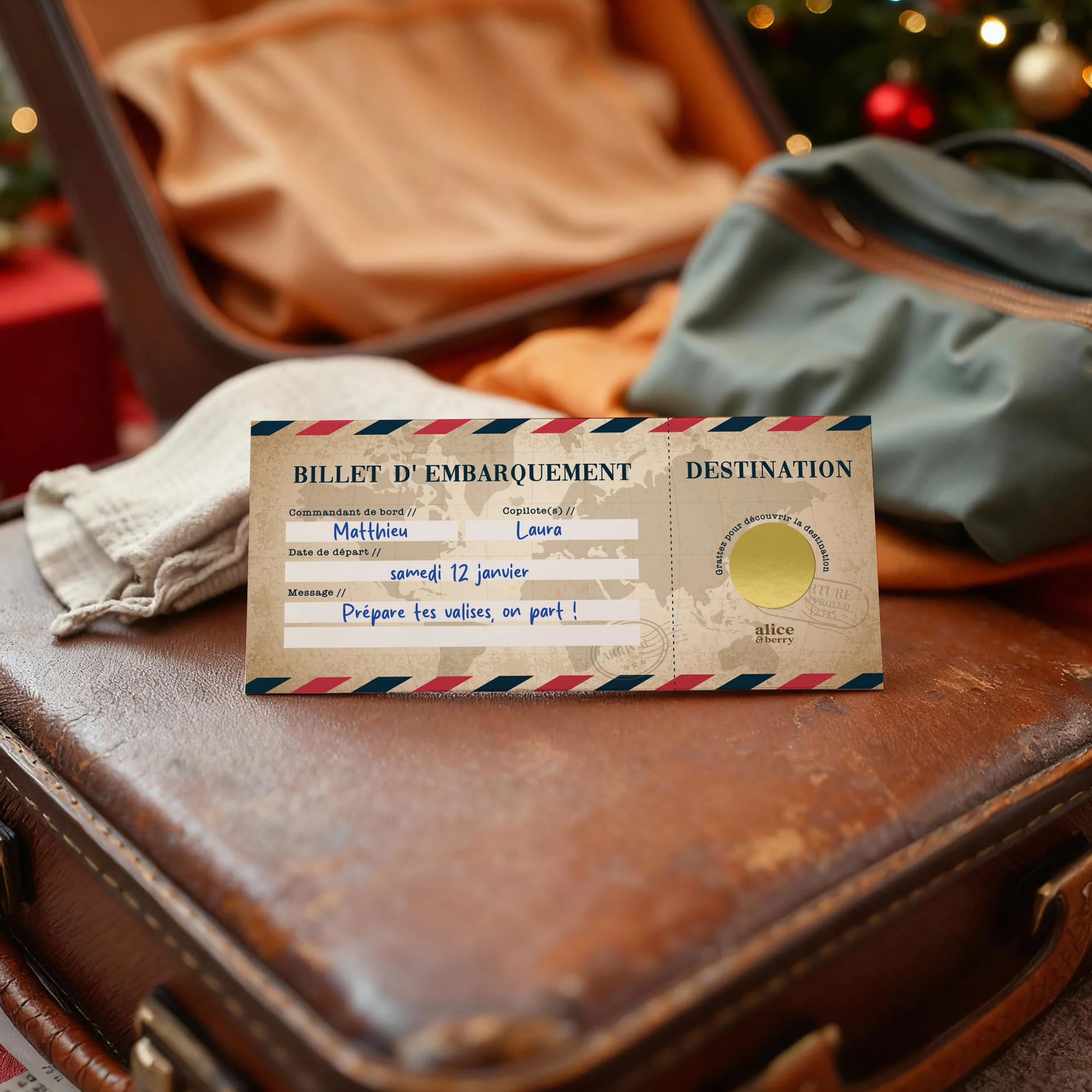 Carte à gratter Voyage Surprise personnalisable Billet d'avion Road Trip Vintage