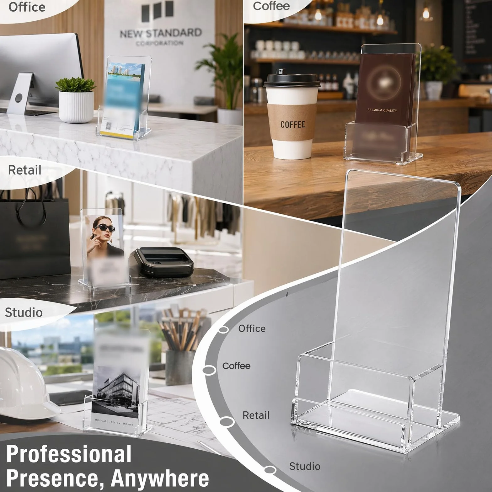 Lot de 2 Porte-brochures Acrylique Transparent A6 – Support pour Dépliants, Flyers, Menus – Autonome pour Bureau, Hôtel, Restaurant