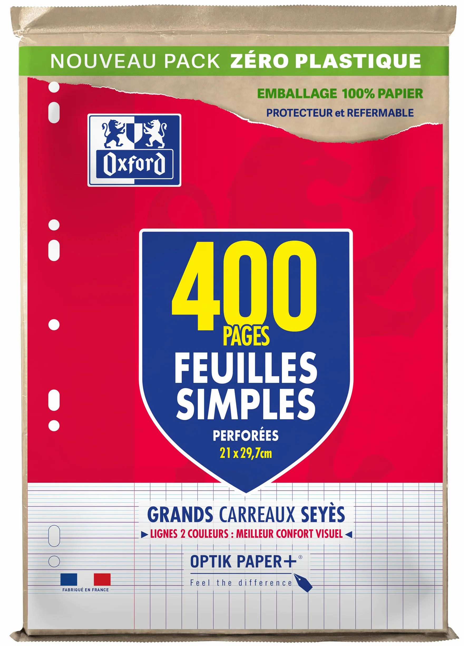 OXFORD Feuilles Simples Grands Carreaux Seyes Format A4 21x29,7cm Perforees Lot de 400 Pages
