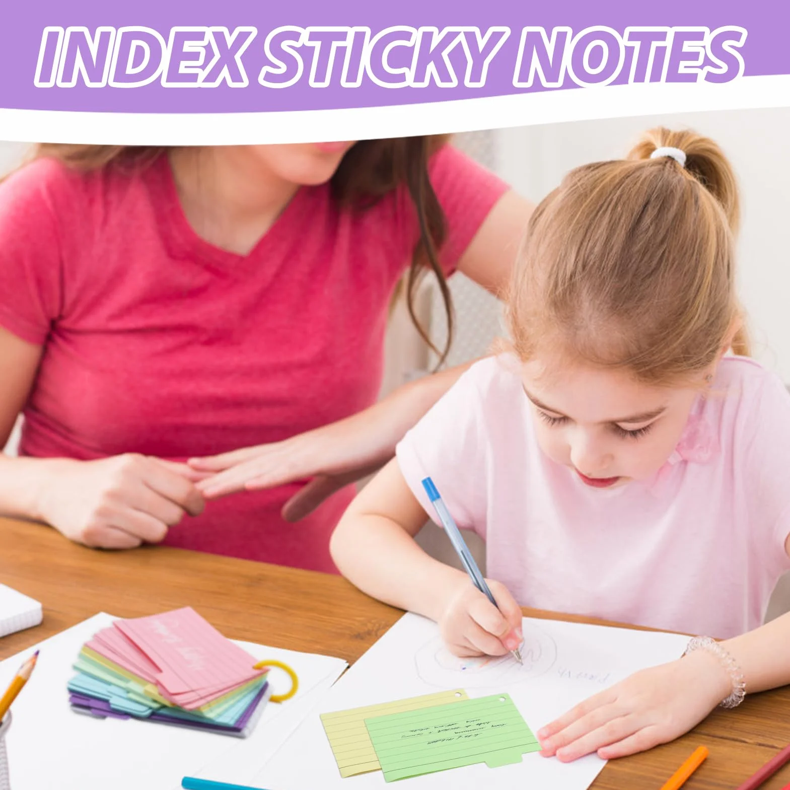 Cartes de Révision Perforées 150 Pièces avec Anneaux de Reliure - Fiches d'Index Lignées pour Prise de Notes