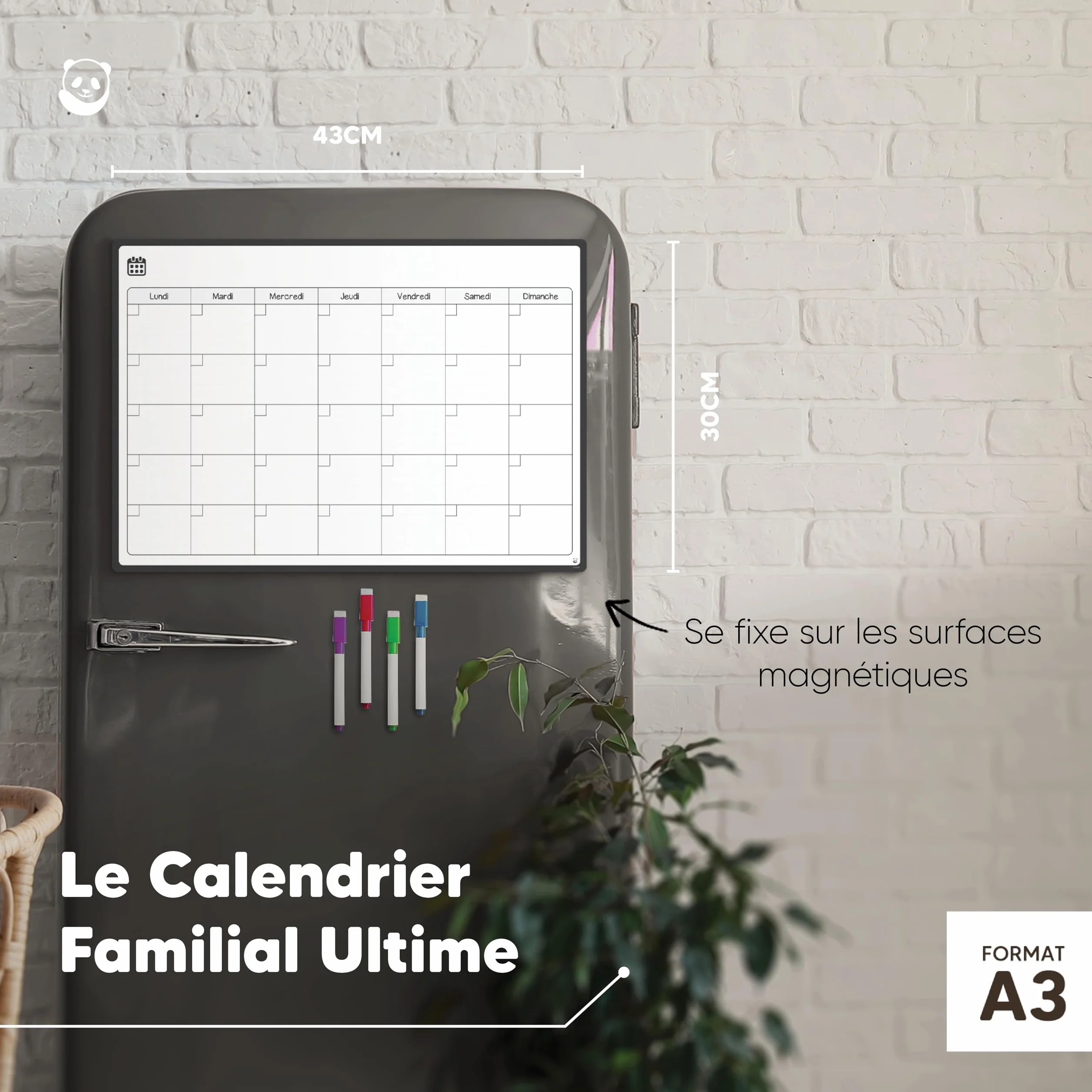 Smart Panda A3 Calendrier Magnétique Pour Frigo - Planifier Les Repas Familiaux, Listes De Courses - Tableau Aimanté Mensuel en Français