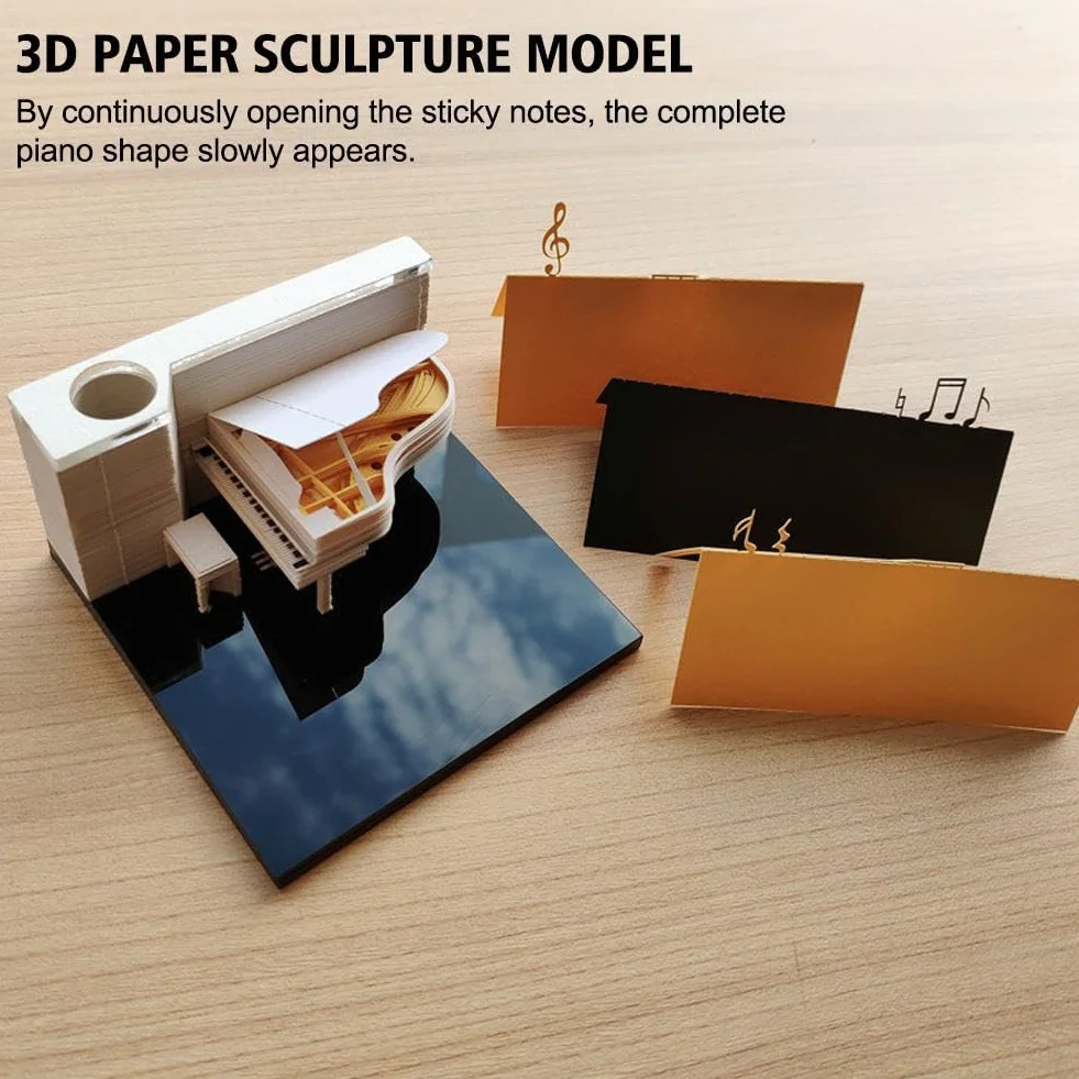 Calendrier 2025 avec bloc-notes 3D créatif - Décoration de bureau pour amateurs de piano