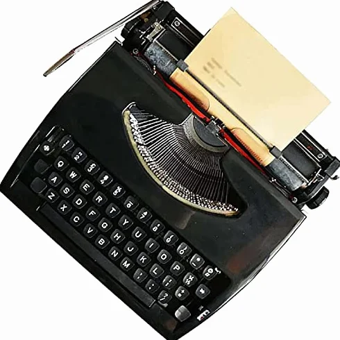 Machine à écrire manuelle vintage portable en fer blanc avec ruban encreur et étui de transport