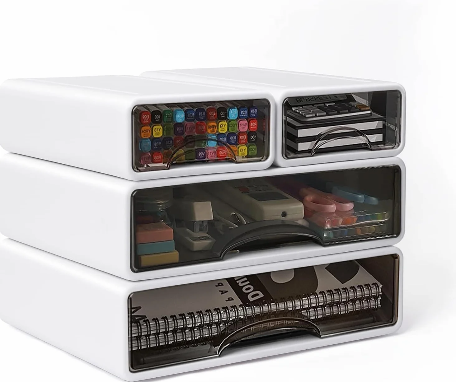 Lot de 4 organiseurs de bureau empilables - Boîte de rangement pour tiroir stylos agrafeuse notes adhésives A4