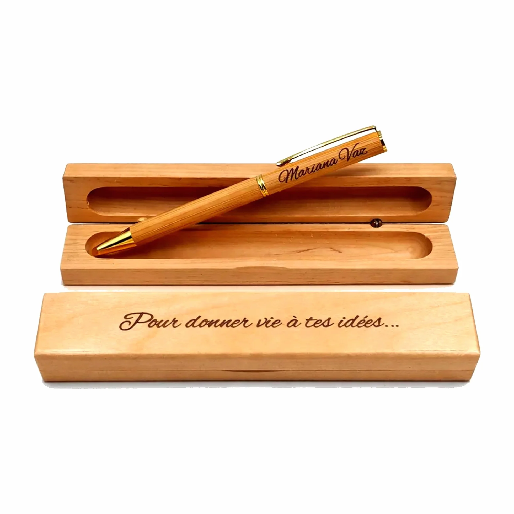 Stylo Personnalisé avec Gravure Prénom - Coffret Bois Gravé - Cadeau Professeur Retraite Homme Femme - Weastyle