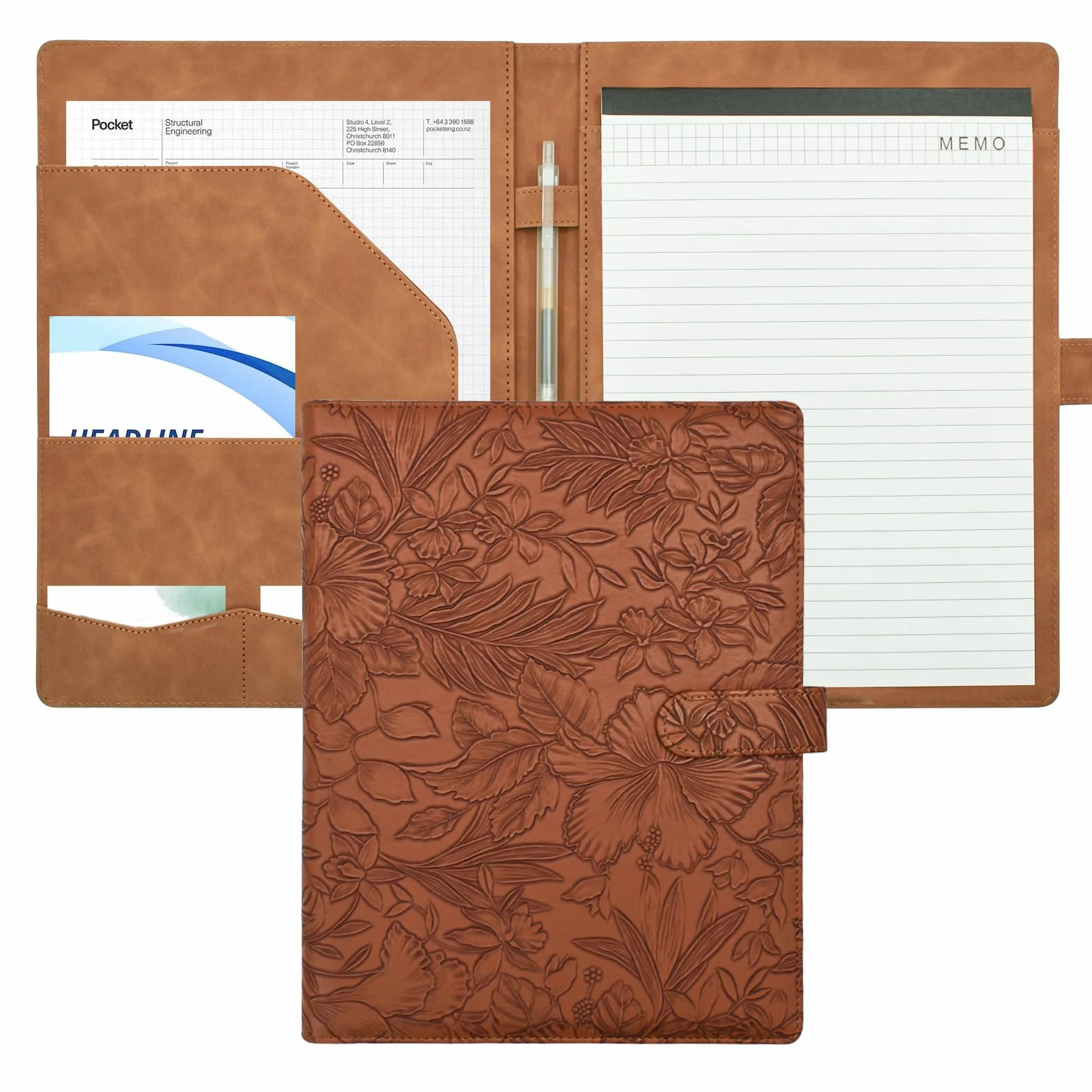 VANRA Porte-documents Padfolio Faux Cuir avec Bloc-Notes Organiseur Documents Taille Lettre