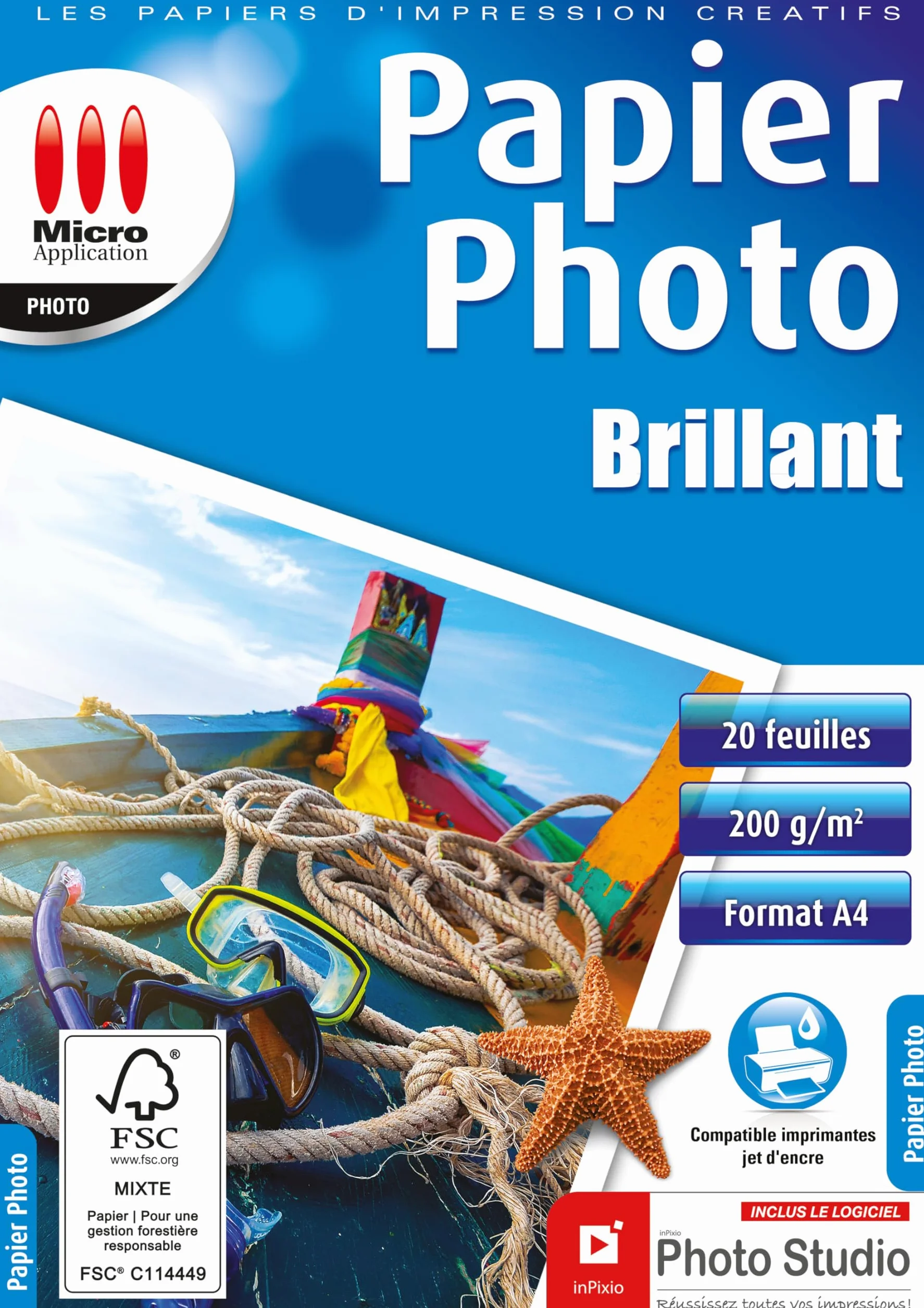 Papier photo A4 brillant 200 g/m² 20 feuilles Micro Application