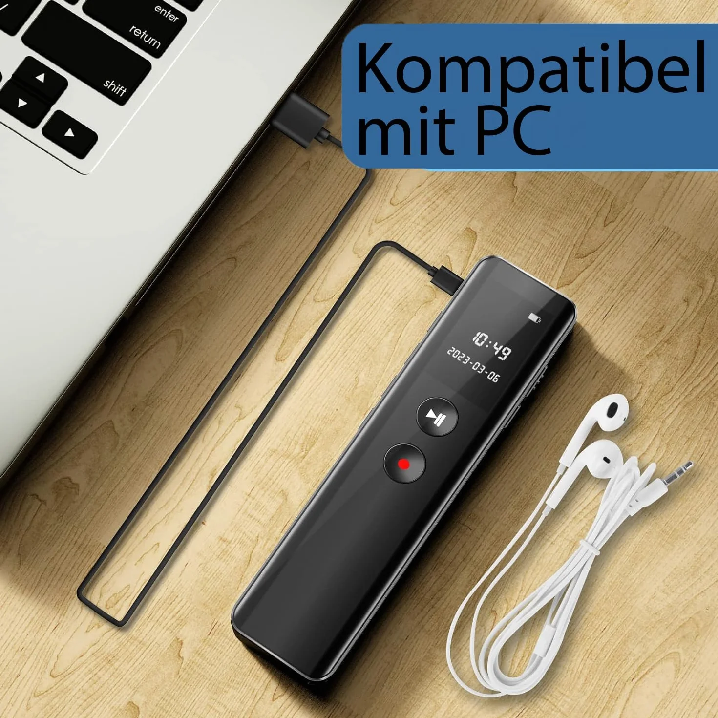 Enregistreur Vocal Numérique 128 Go Activation Vocale Enregistrement Une Touche 3072 Kbps