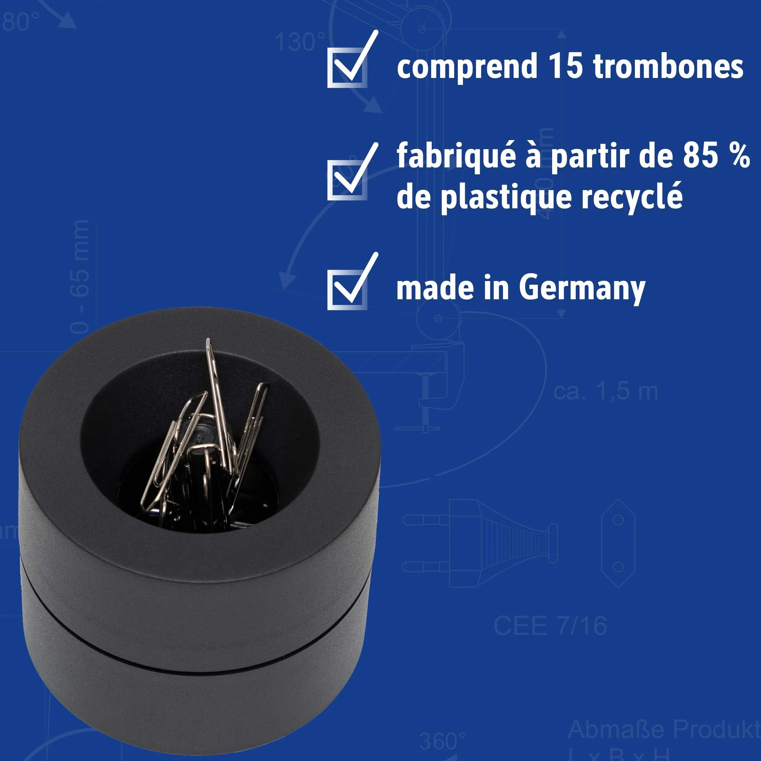 MAUL Distributeur de Trombones MAULpro Eco, 7,3 x 6 cm, Organiseur Bureau Plastique Recyclé, Noir