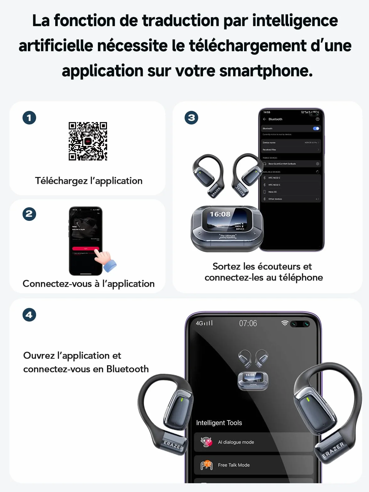 NE25 AI Traducteur Vocal Instantané 3 en1 Écran 135 Langues 60H Traduction 8 Modes