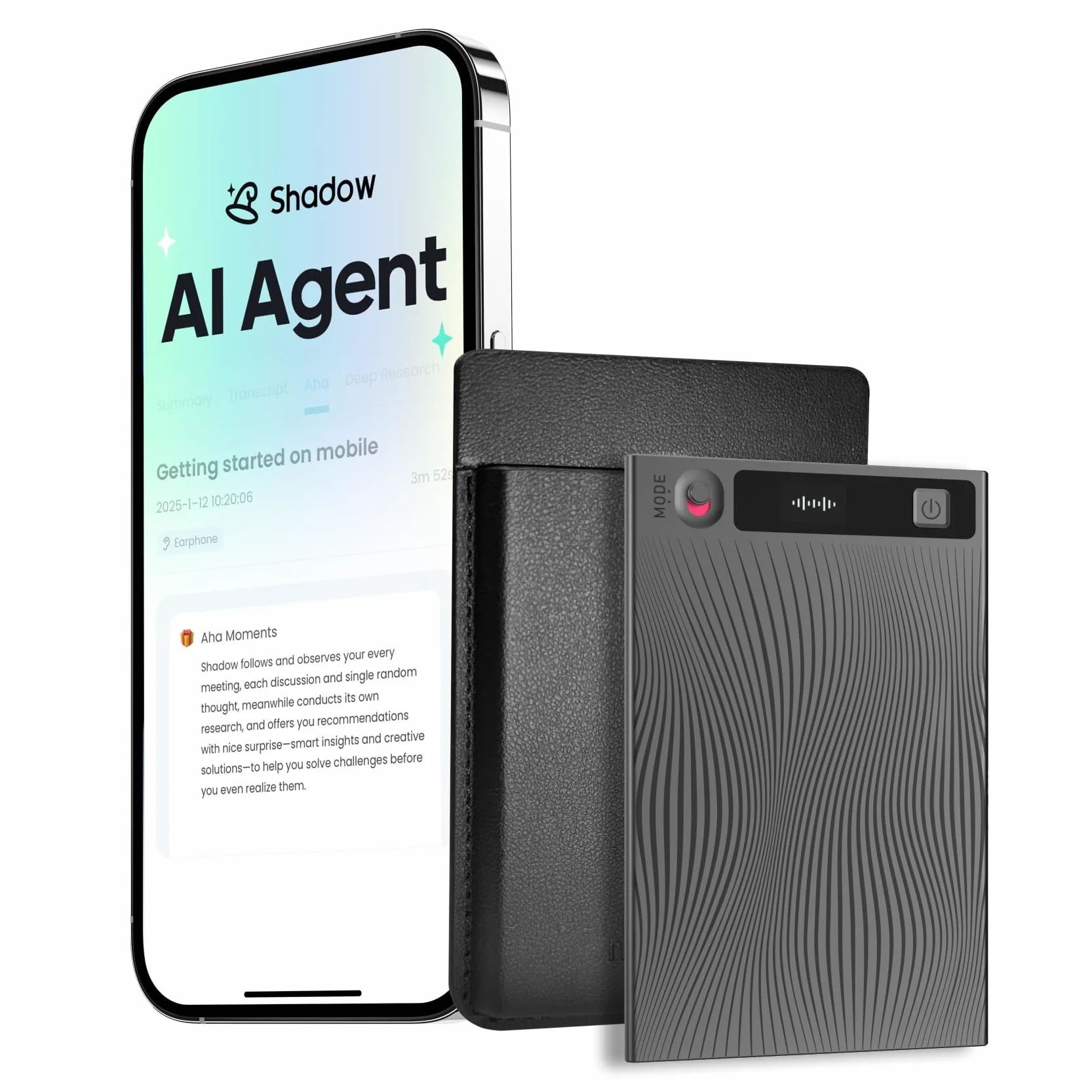 Mobvoi TicNote Enregistreur Vocal IA 64 Go Mémoire Étui Contrôle Application 100+ Langues Audio Numérique Appels Conférences Réunions