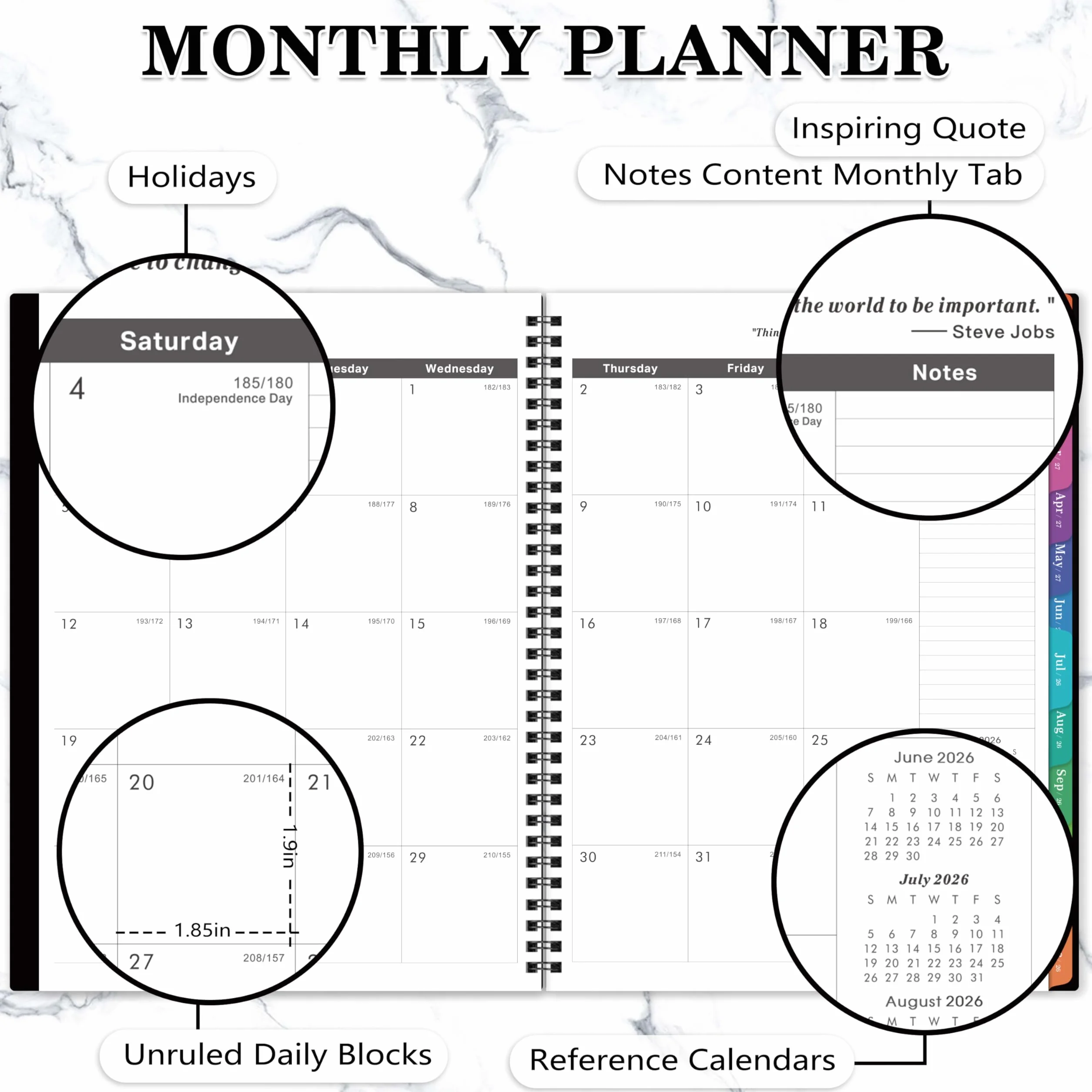 Planning mensuel 2026-2029 – Planificateur mensuel 3 ans 22,9 x 27,9 cm avec onglets colorés