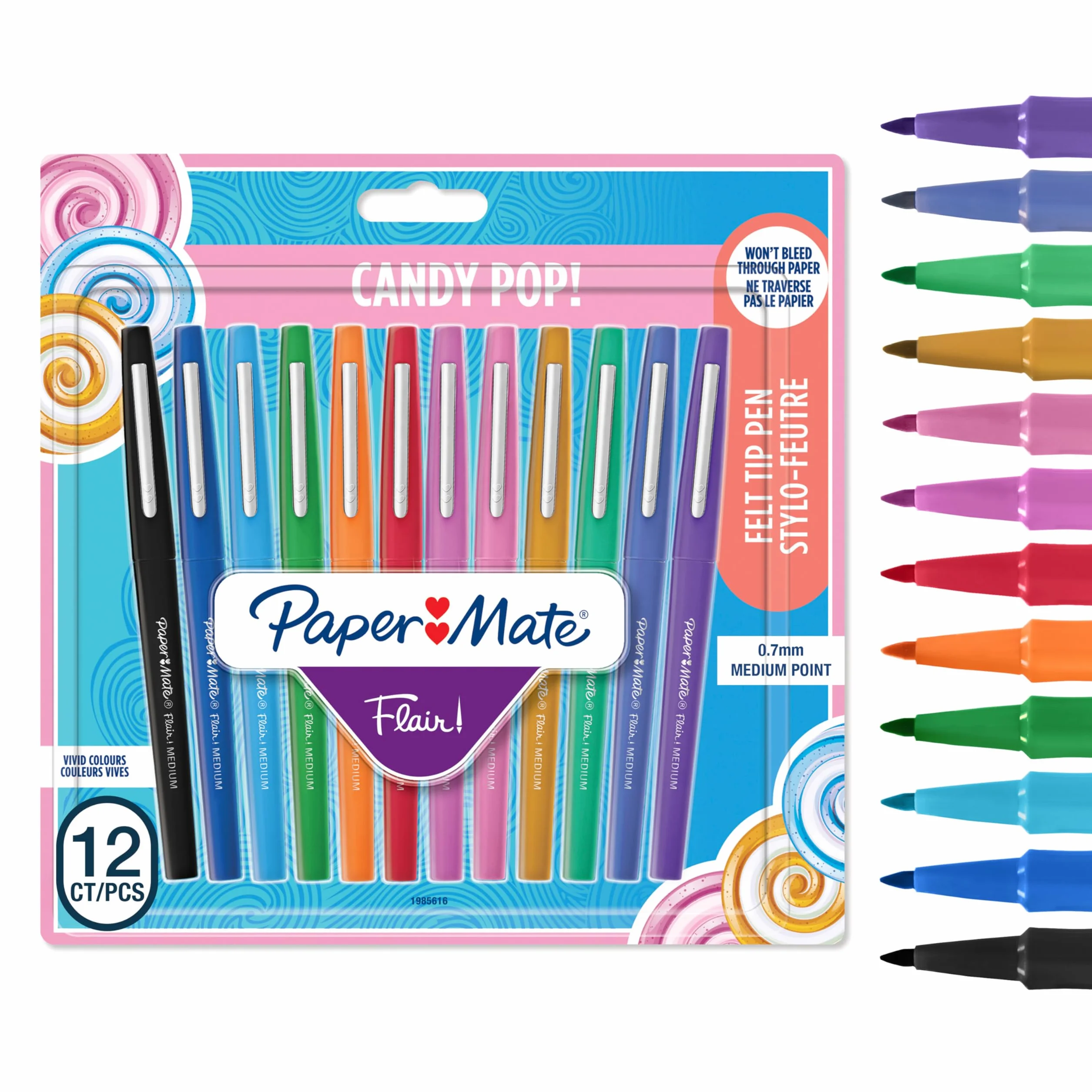 Paper Mate Flair Stylos feutres pointe moyenne 0,7 mm Lot de 12 Couleurs Candy Pop
