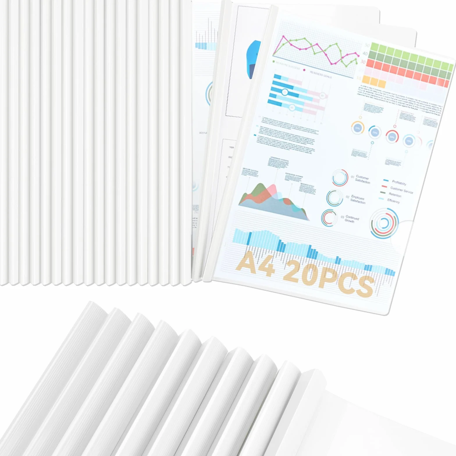 Reliure Dossier Baguette Transparente 10 mm 90 Feuilles A4 Blanc