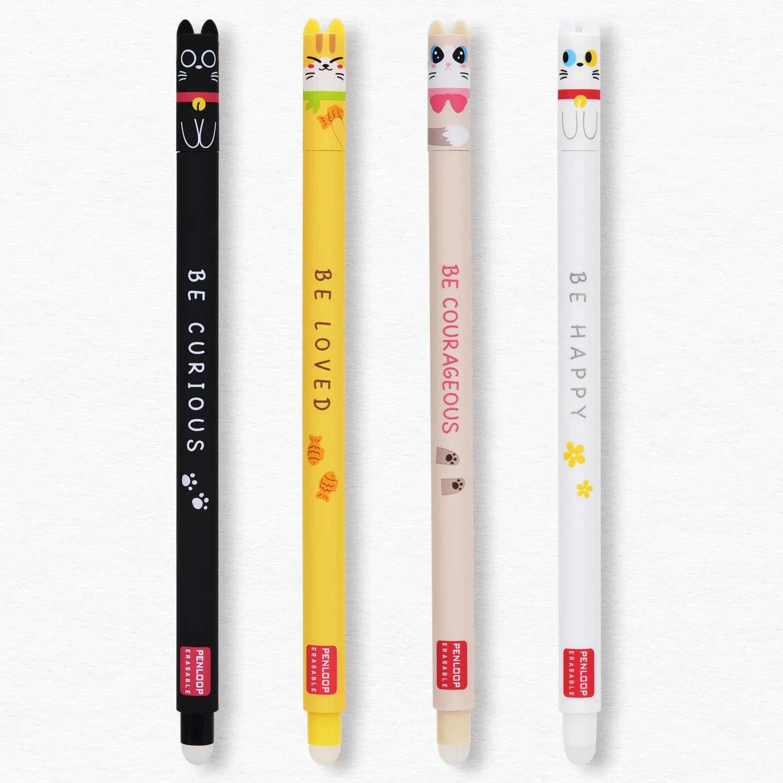 Stylos Effaçables 0,7 mm, Stylo Bille Effaçable, Roller Effaçable, Stylo Gel Effaçable pour Enfants - Lot de 4 Pièces