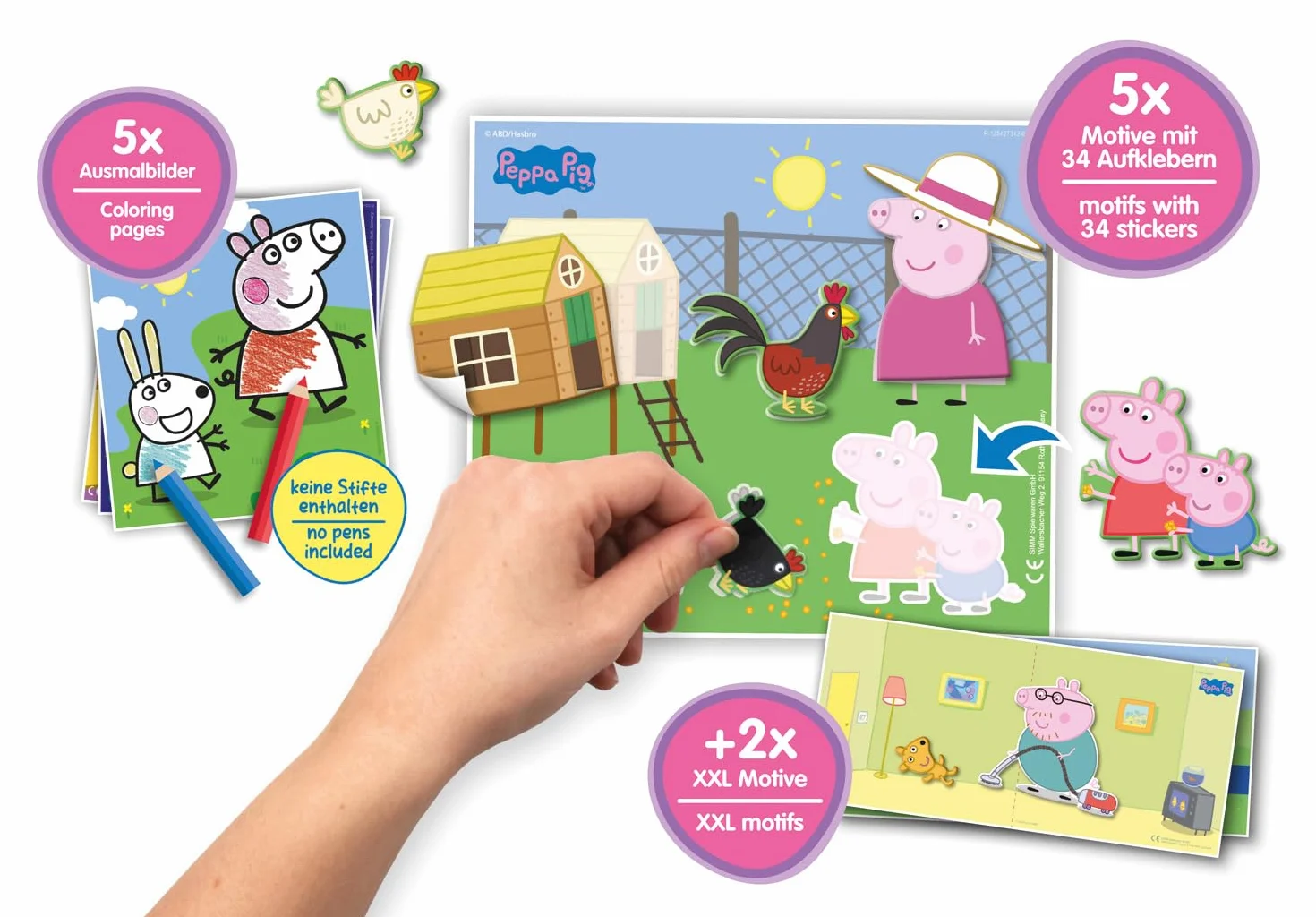 LENA Colle avec Moi Peppa Pig Kit Complet Autocollants 2 Grands Motifs dès 3 Ans