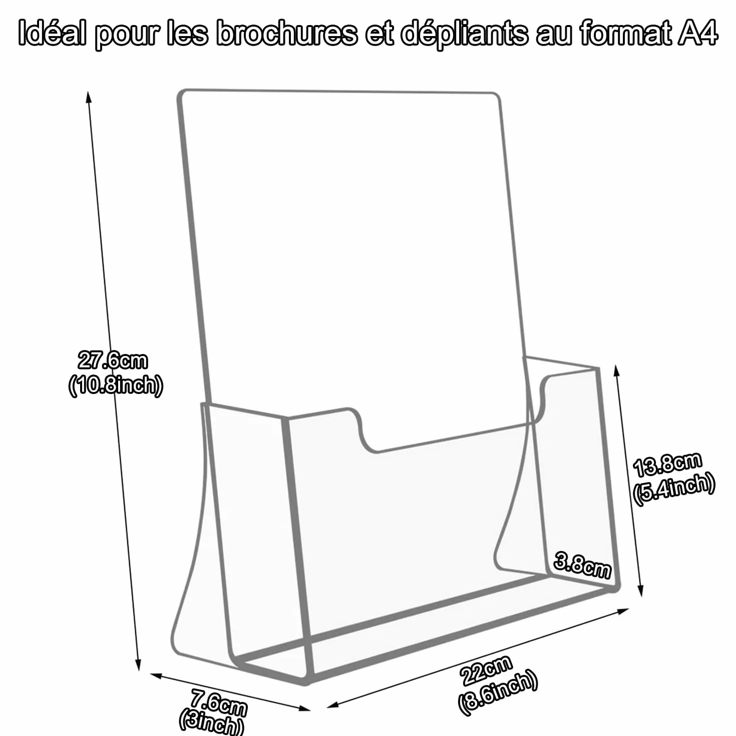 Porte-brochure en acrylique transparent A4 Lot de 2 supports autonomes pour menus magazines