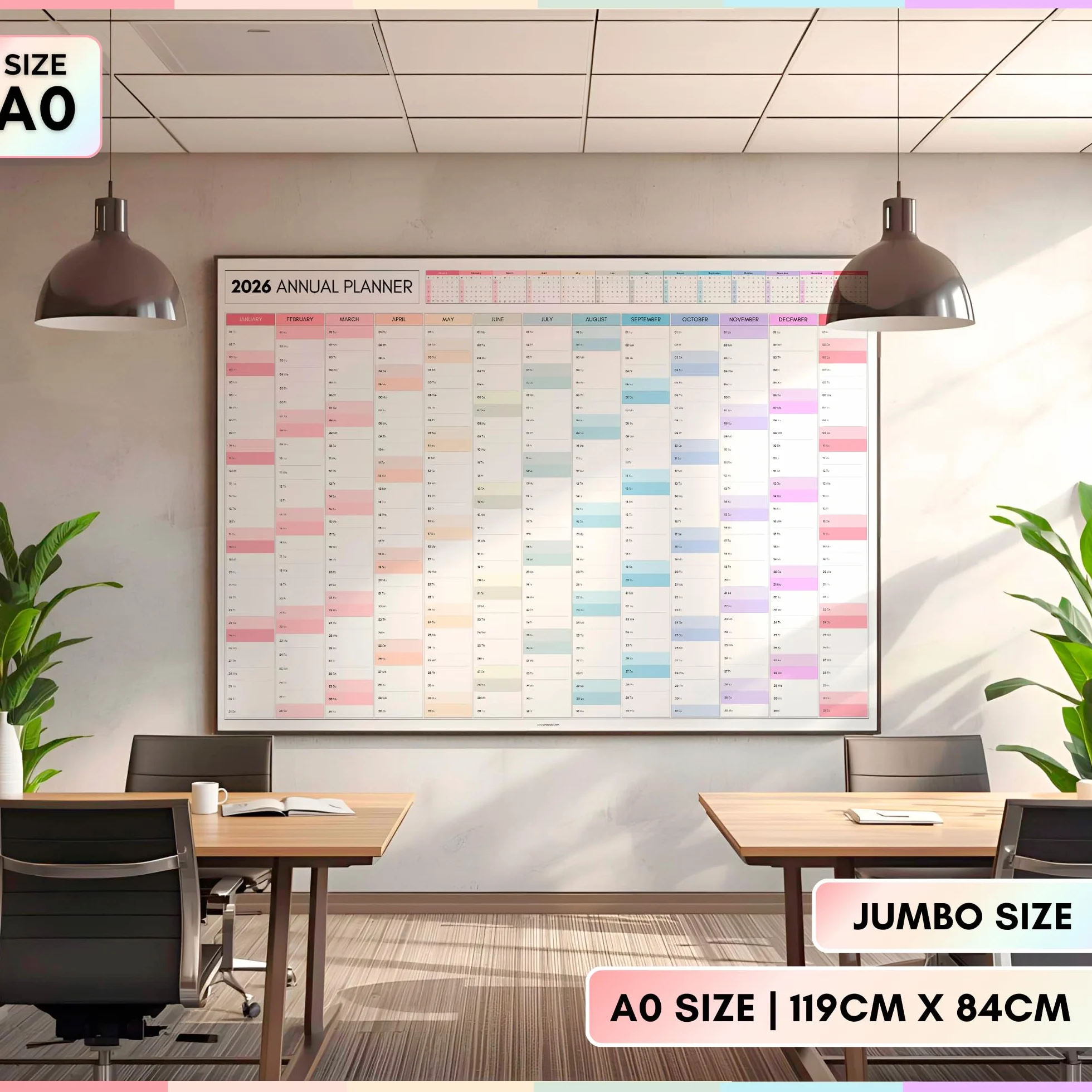Planificateur mural mensuel géant 2026 A0 119 x 84 cm double face calendrier annuel organiseur bureau école