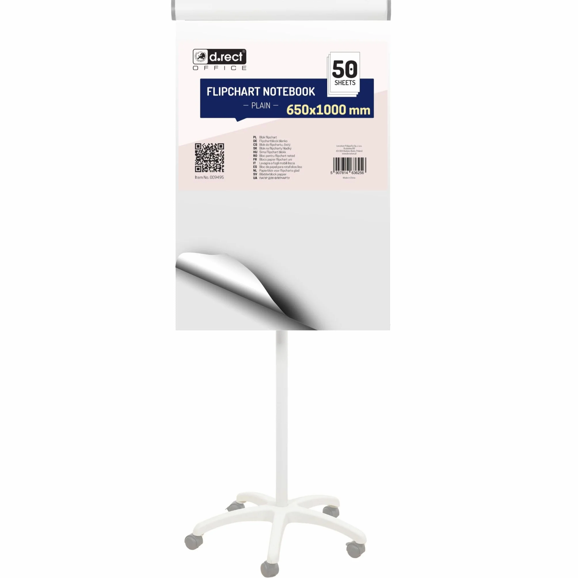 D.RECT Bloc Flipchart Papier Blanc Uni 650x1000 mm 80 g/m² 50 Feuilles Perforation 5 Trous