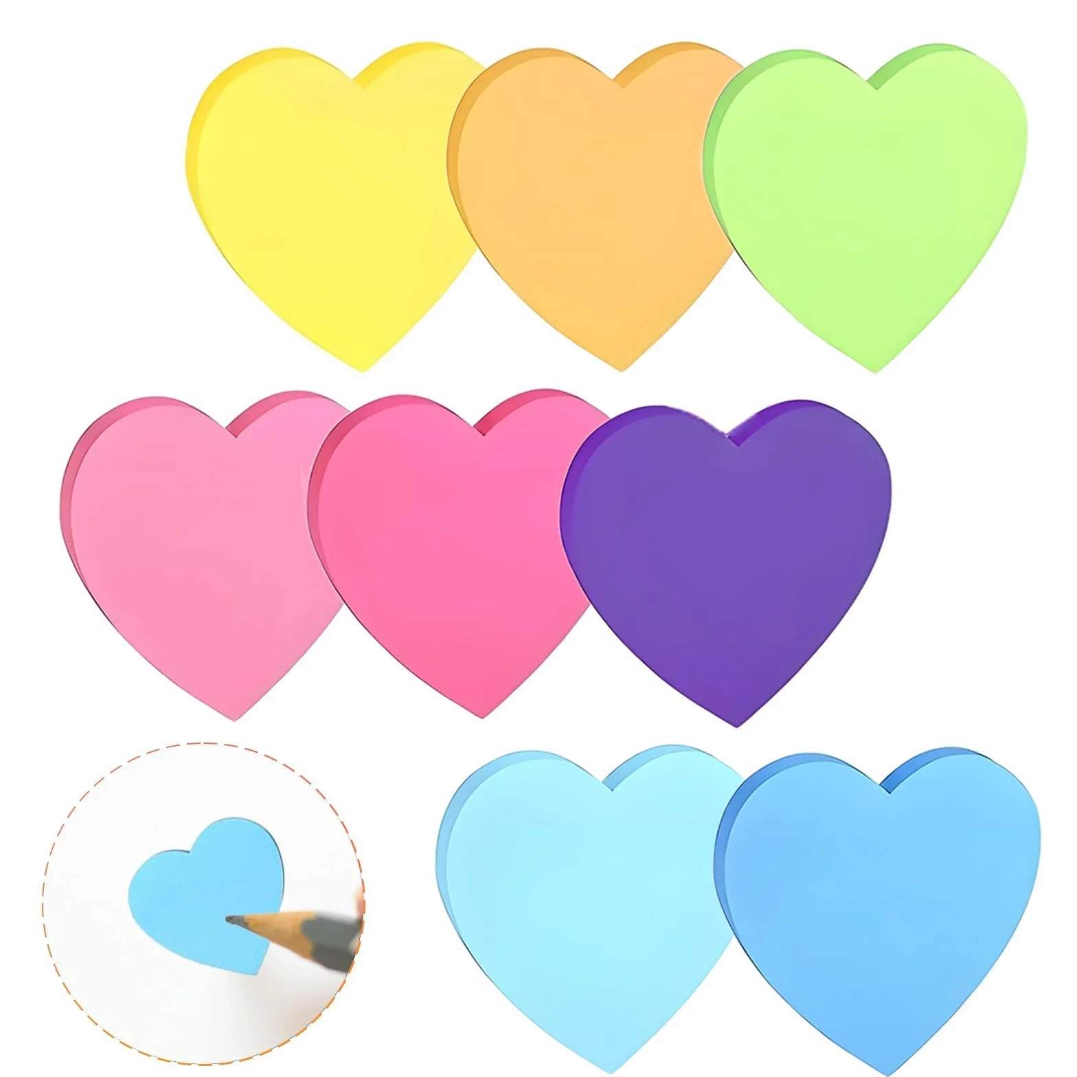 Autocollantes en Cœur 240 Pièces, 8 Couleurs Feuilles Forme De Coeur Auto-Adhésif Notes Adhésives Sticky Notes Repositionnables pour Bureau École (7cm)