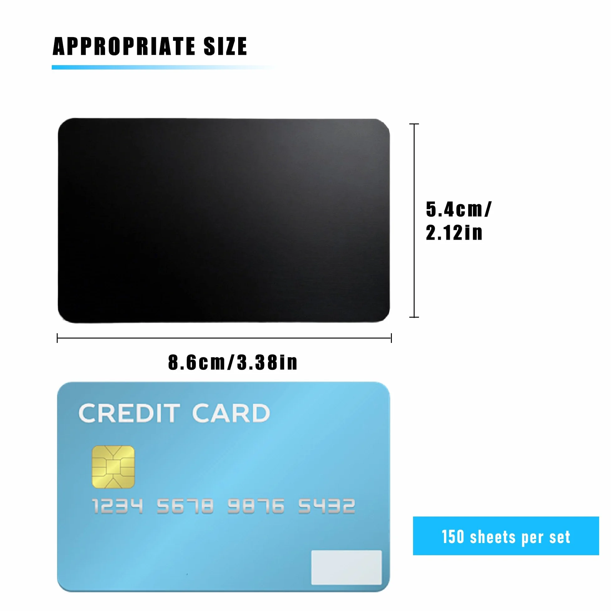 Cartes de Visite Vierges en Aluminium Noir Mat 150 Pièces 86 x 54 x 0.21 mm Compatibles Impression Jet d'Encre et Laser
