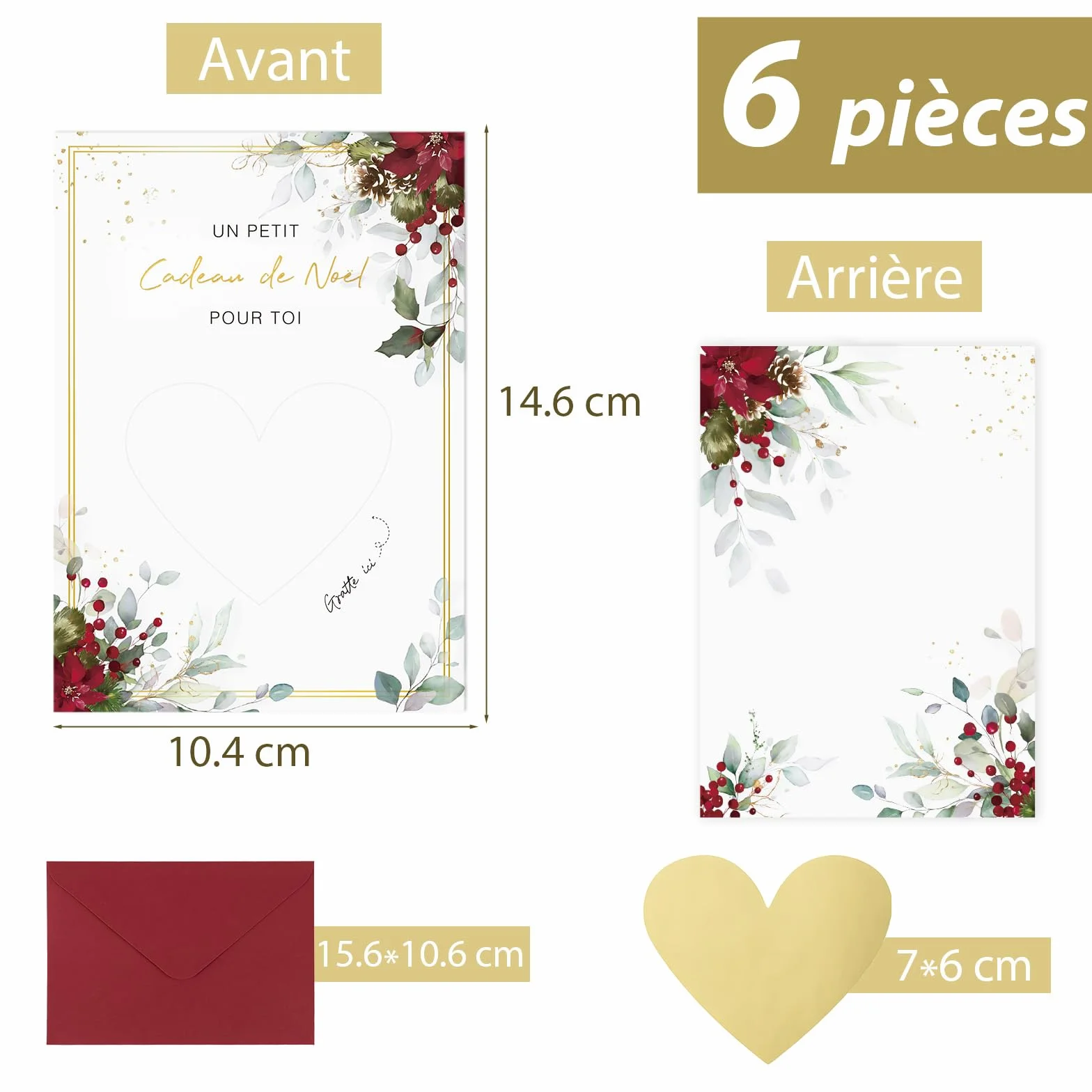 GEBETTER 6Pcs Carte Gratter Noël Autocollant avec Enveloppe Carte de Vœux Cadeau DIY