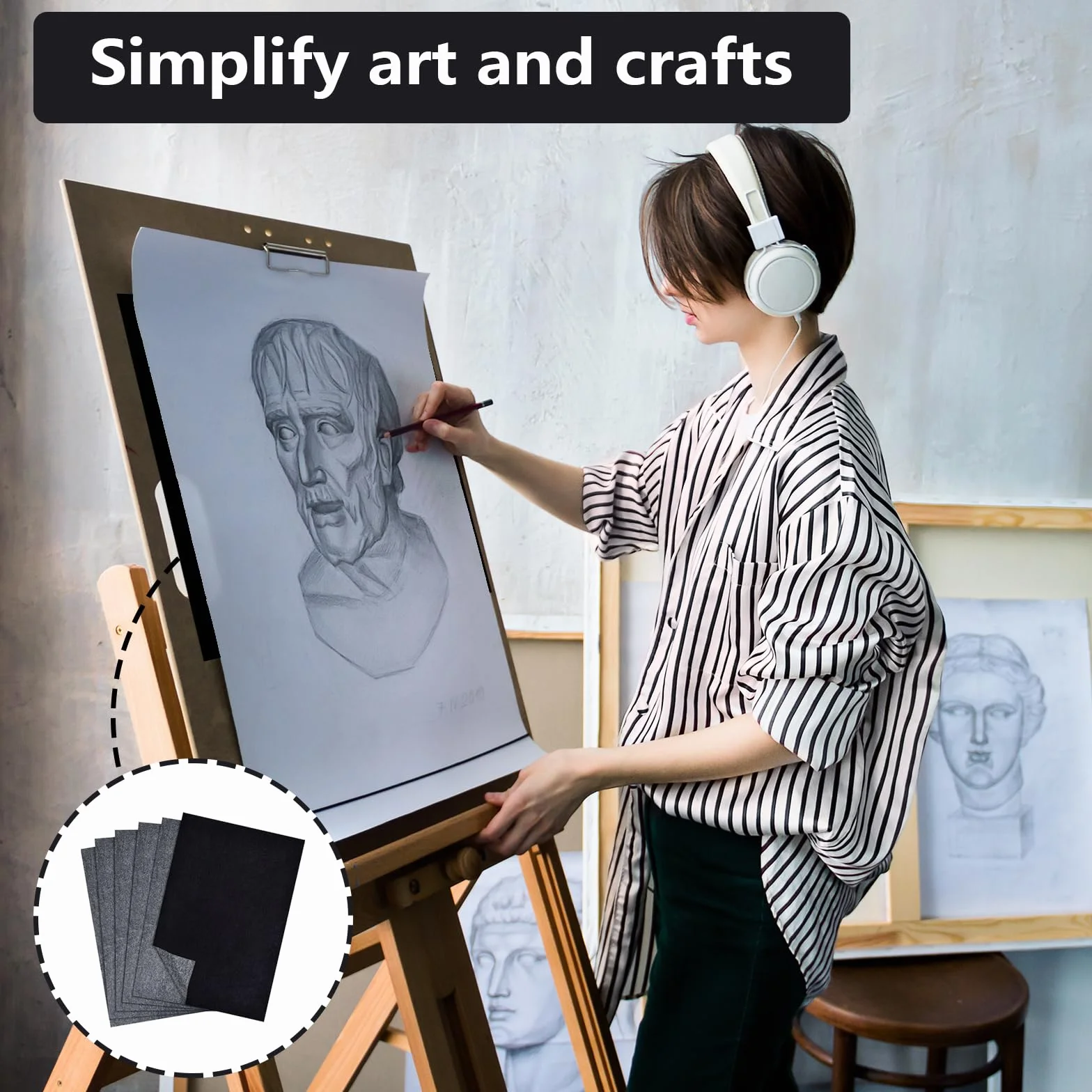 Papier de Copie Carbon A4 200 Feuilles, Transfert Carbone pour Images sur Bois Toile Peinture (29.7×21cm)