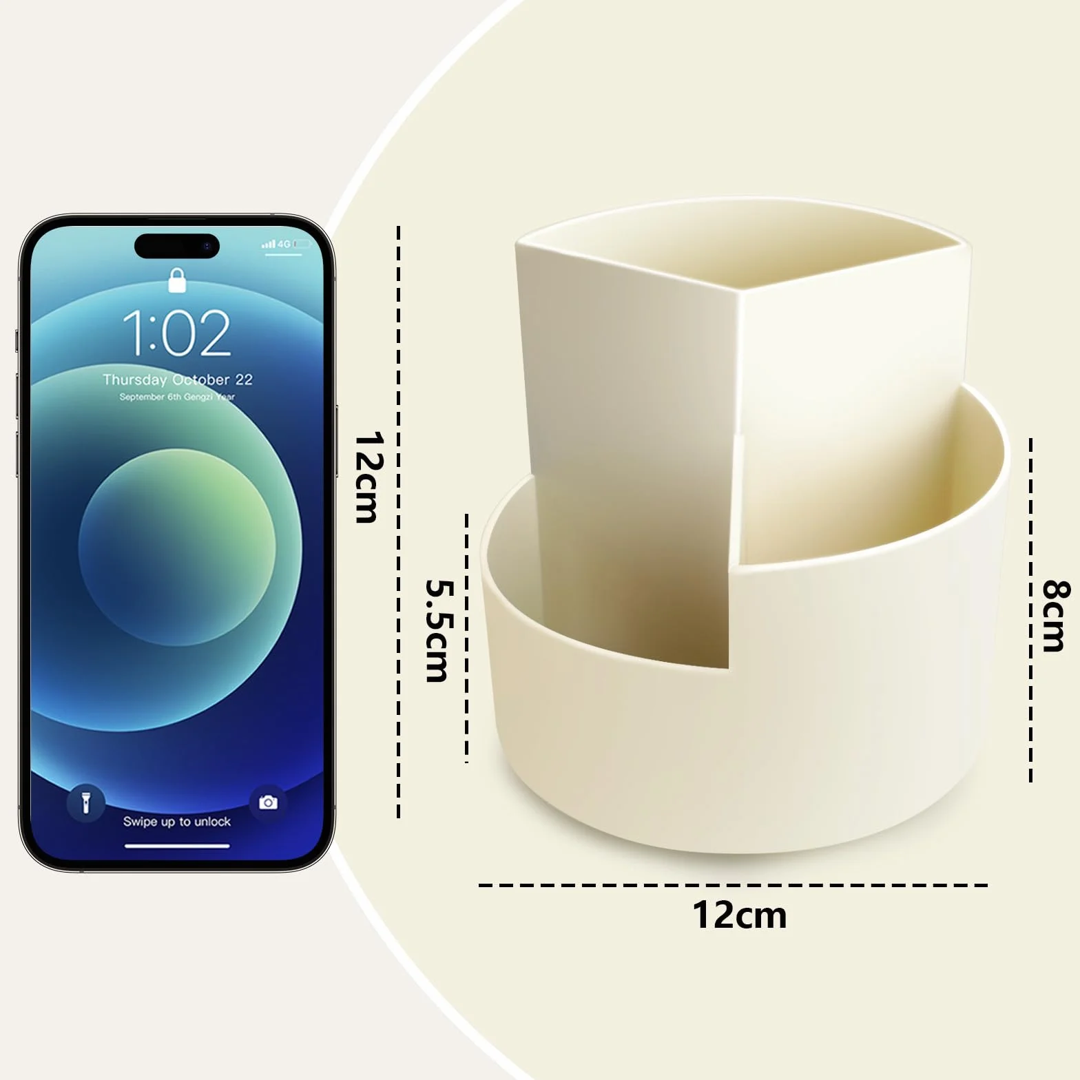 Rotatif Pot à Crayon, Porte-Stylos Pivotant à 360 Degrés avec 3 Compartiments, Rangement de Bureau Grande Capacité - Blanc