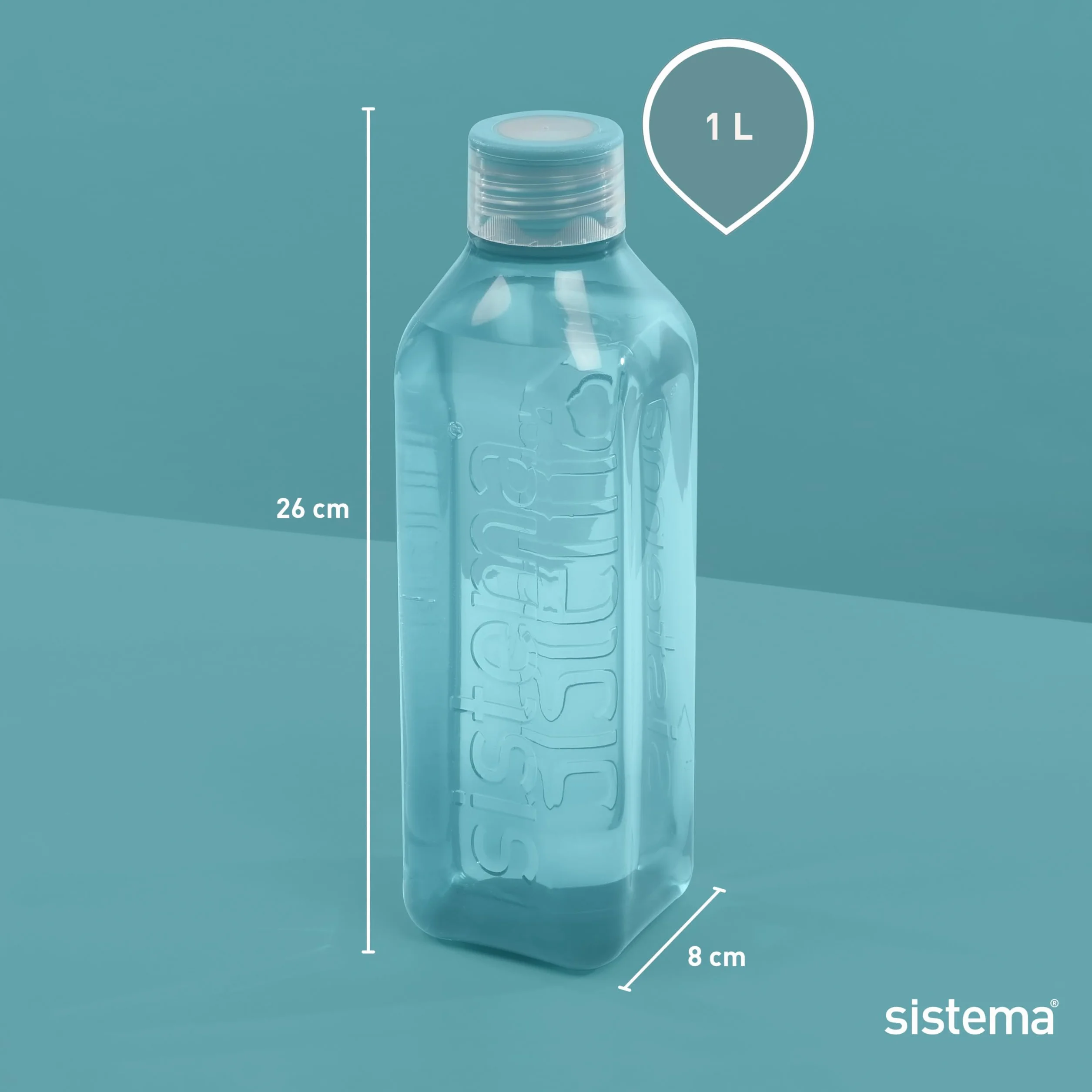 Sistema Bouteille d'eau carrée 1 litre sans BPA Bouchon étanche Bleu-gris