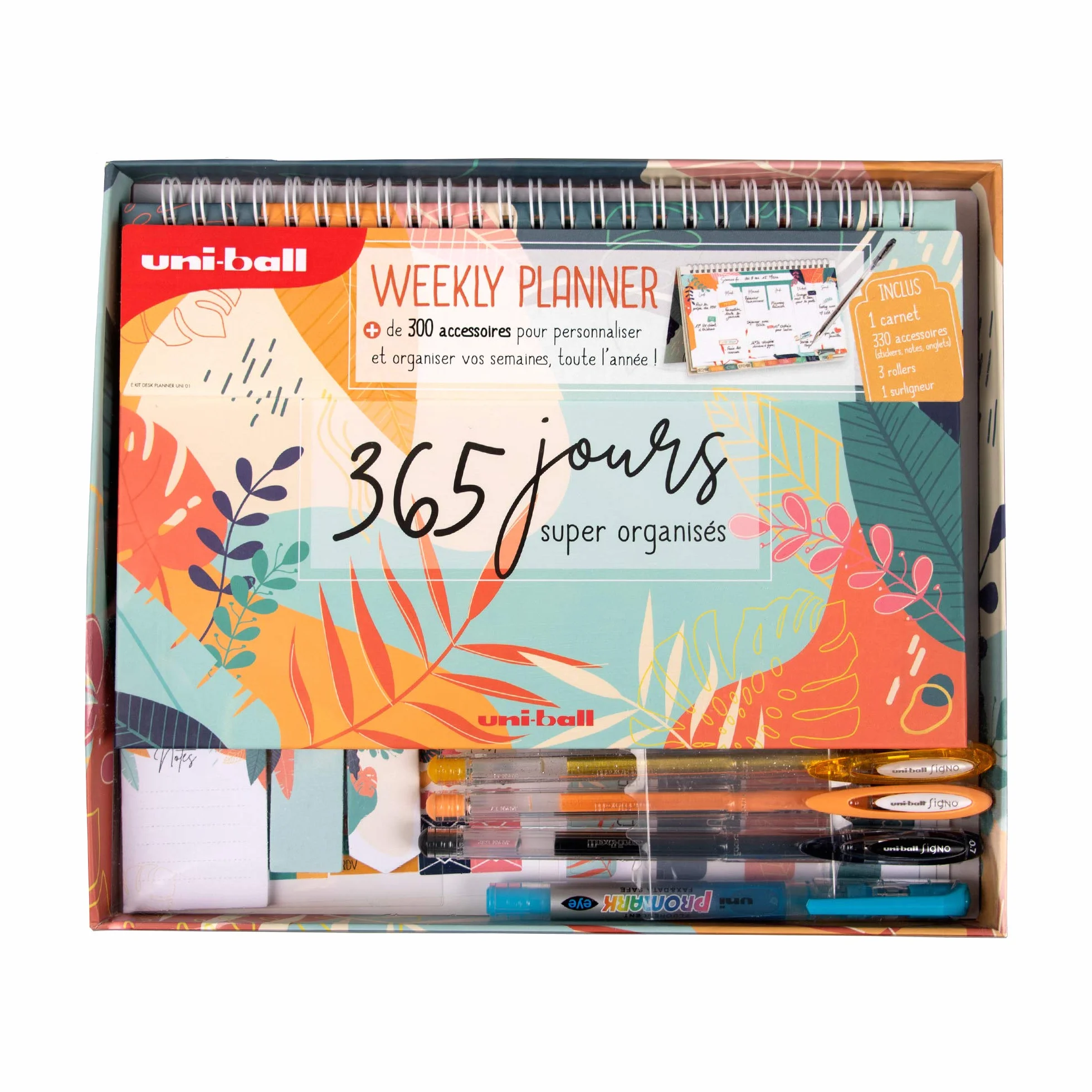 Mitsubishi Pencil uni-ball Weekly Planner Non Daté 60 Pages + 3 Rollers Gel Signo + Surligneur Promark Eye