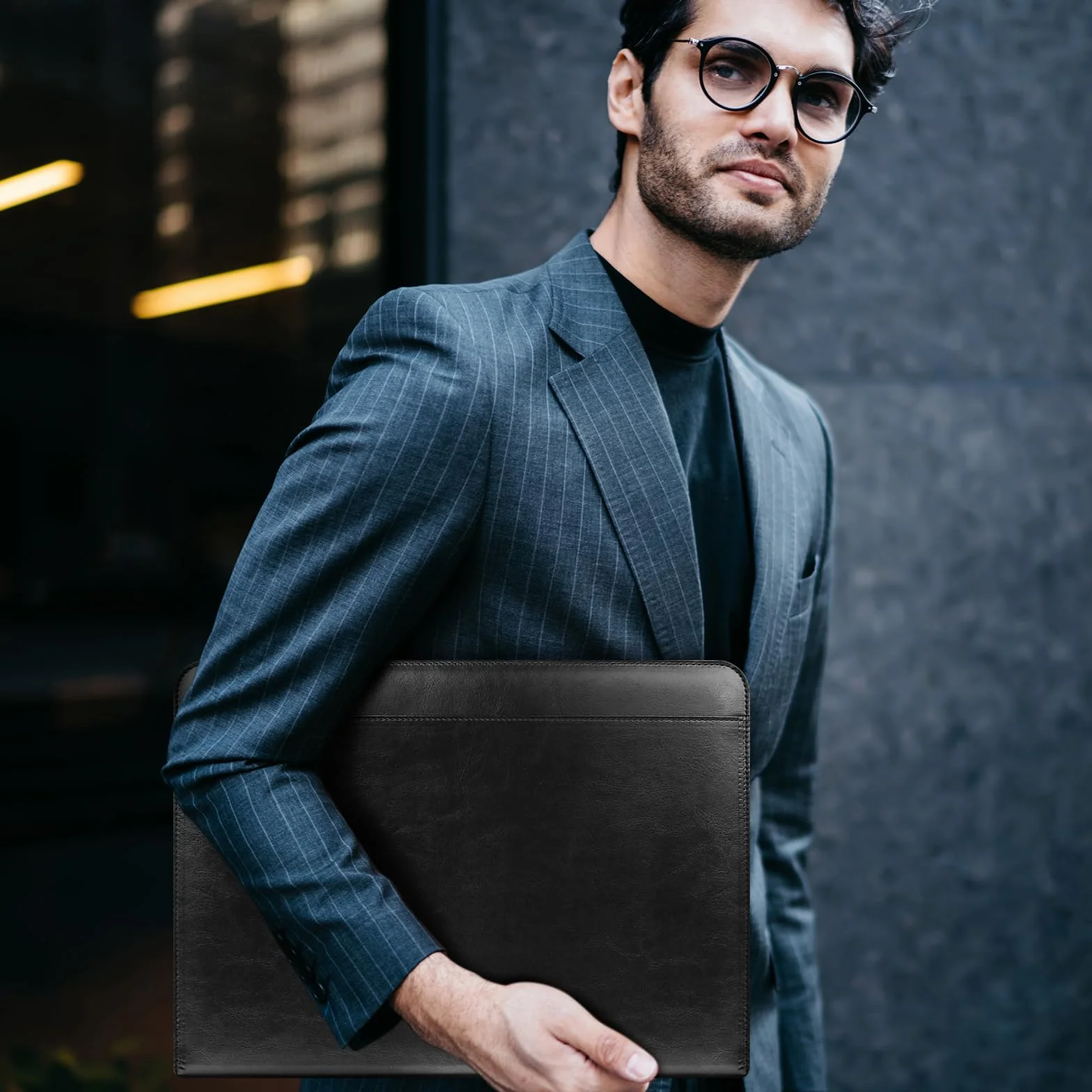 Porte Documents A4 Cuir PU Noir avec Anneaux Zippées Bloc-Notes pour Réunion Bureau École