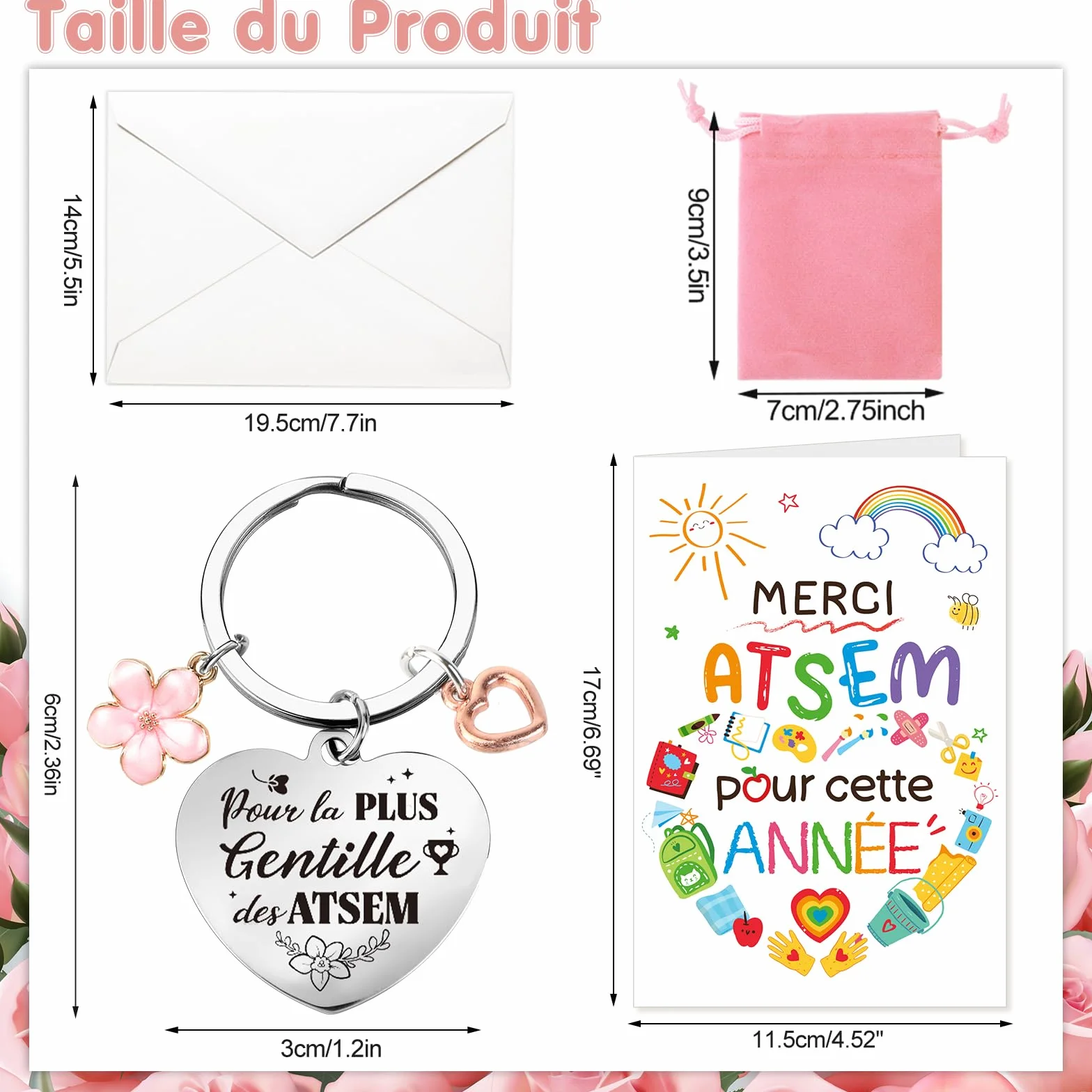 Carte Merci ATSEM Fin d'Année avec Enveloppe Porte-Clé Cadeau Maternelle