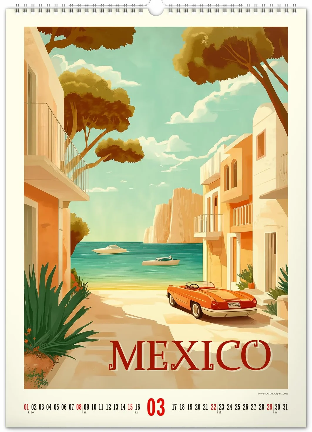 NOTIQUE Calendrier mural 2026 Poster vintage 33 x 46 cm Paradis tropicaux