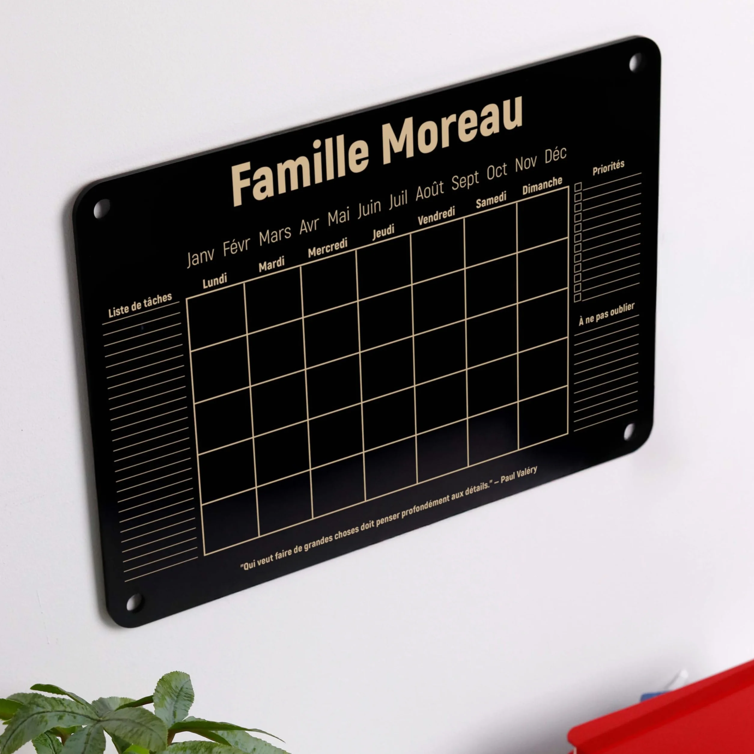 Calendrier Mural en Acrylique Personnalisé LAUBLUST A2 A3 A4 Noir Planificateur Familial Hebdomadaire Mensuel Annuel Effaçable