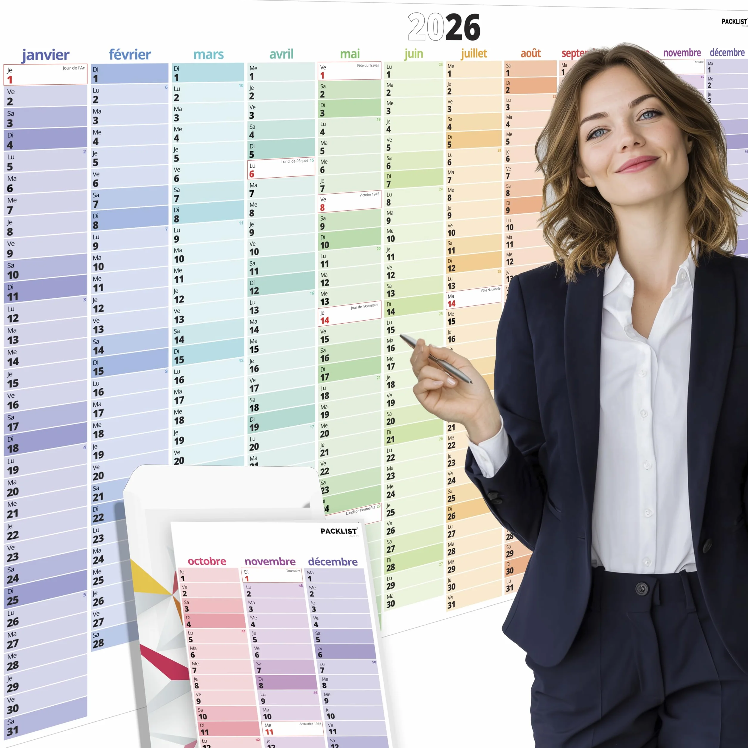 Grand Calendrier Mural 2026 XXL 84x60 cm Planificateur Annuel A1 avec Jours Fériés France Planning Familial Bureau