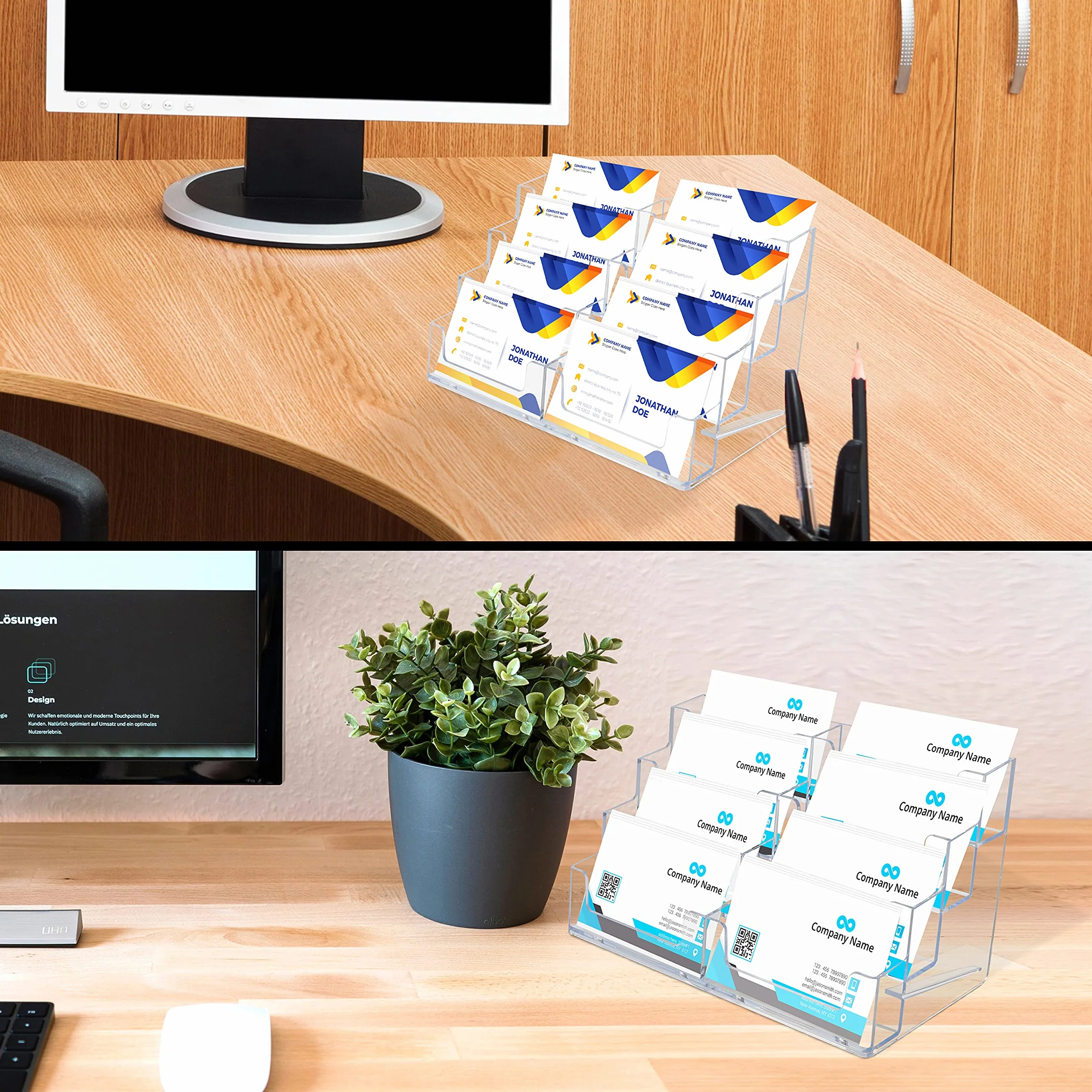Belle Vous Porte Carte de Visite Acrylique Lot de 2 - Contient 320 Cartes - Porte Cartes Transparent 4 Niveaux 8 Compartiments Bureau