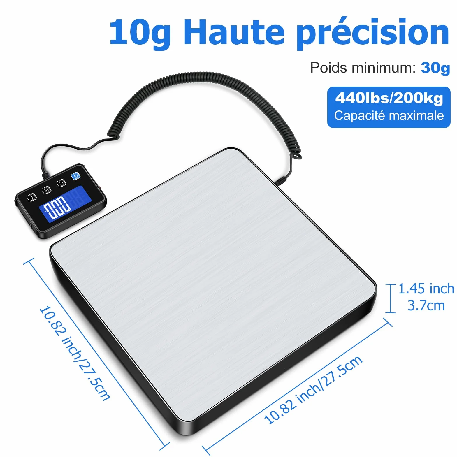 Balance Colis Numérique 200kg/10g avec Fonction Hold/Tare, Écran LCD Externe, Professionnelle