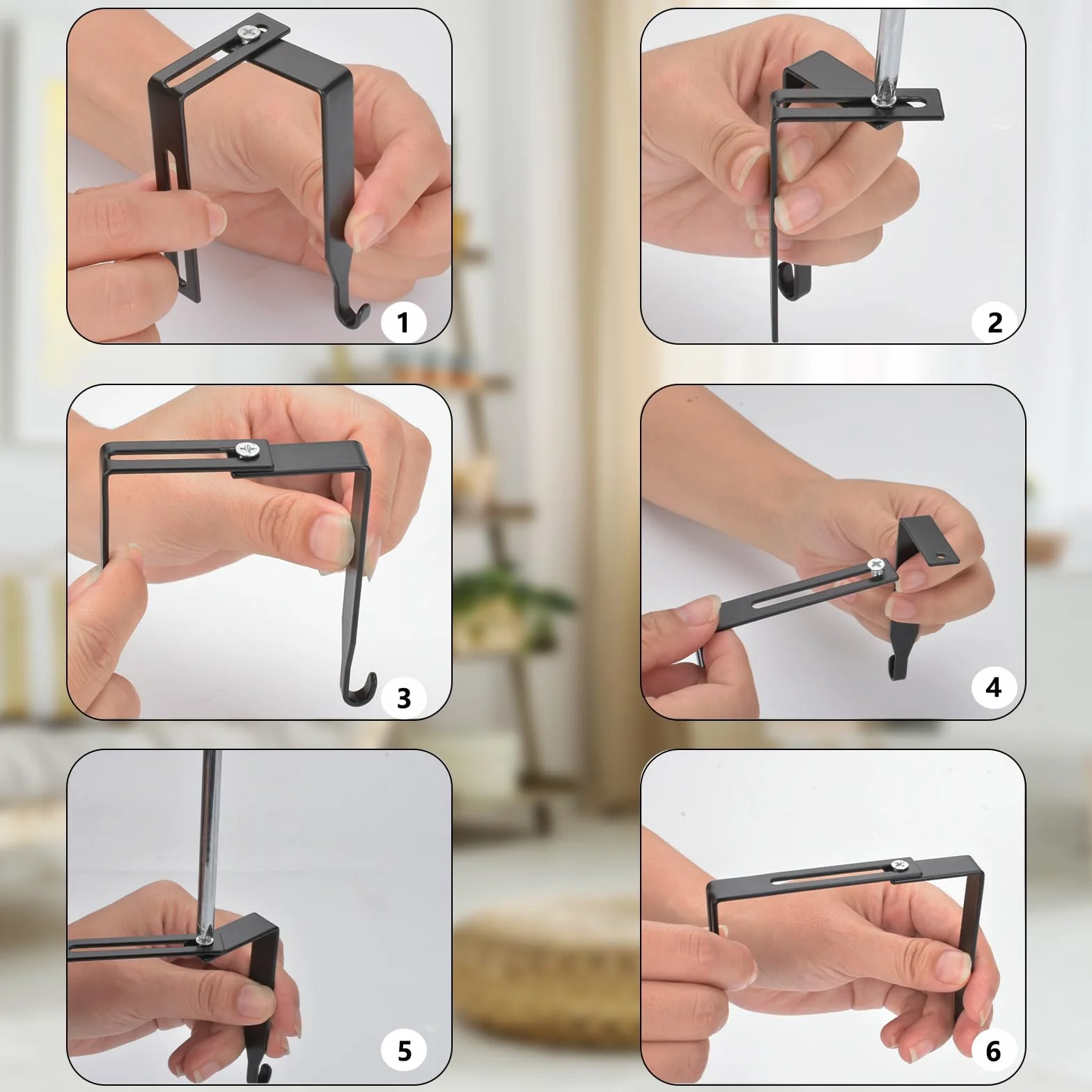 Lot de 6 crochets muraux réglables en métal haute résistance pour miroir de porte 3,5-8,9 cm