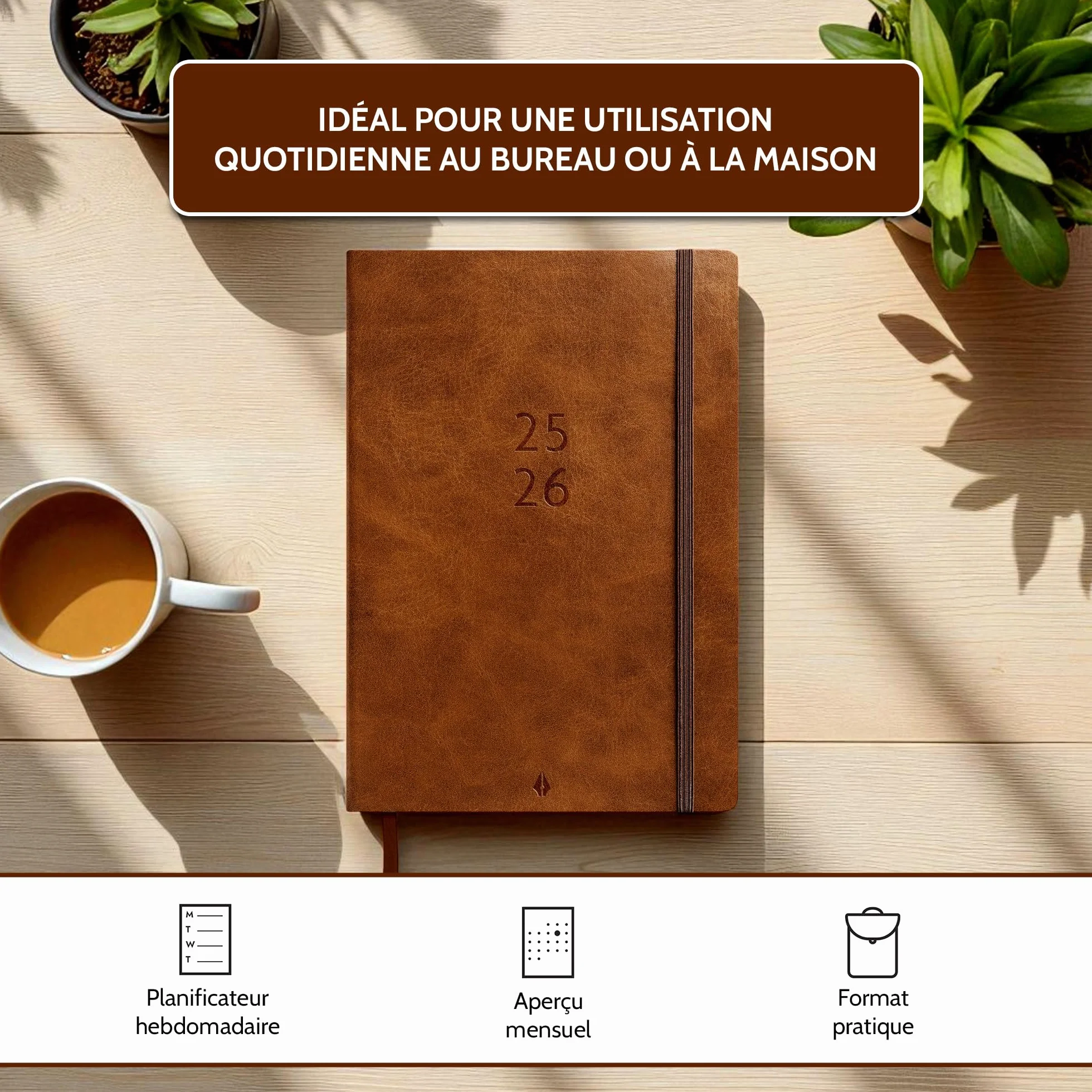 Burde Agency A5 Forma Deluxe Marron Planificateur Hebdomadaire Simili 176 Pages