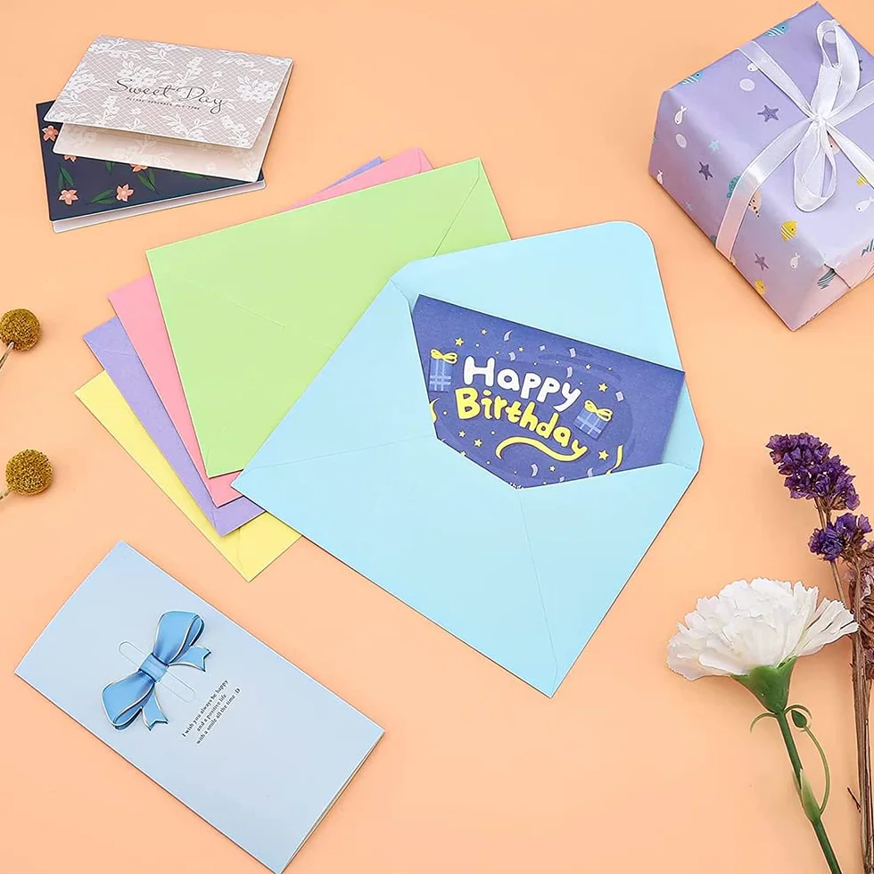 60 Pièces Enveloppes Petit Format 155x105mm - 10 Couleurs Mini Enveloppes Pour Cartes De Voeux, Invitation Mariage
