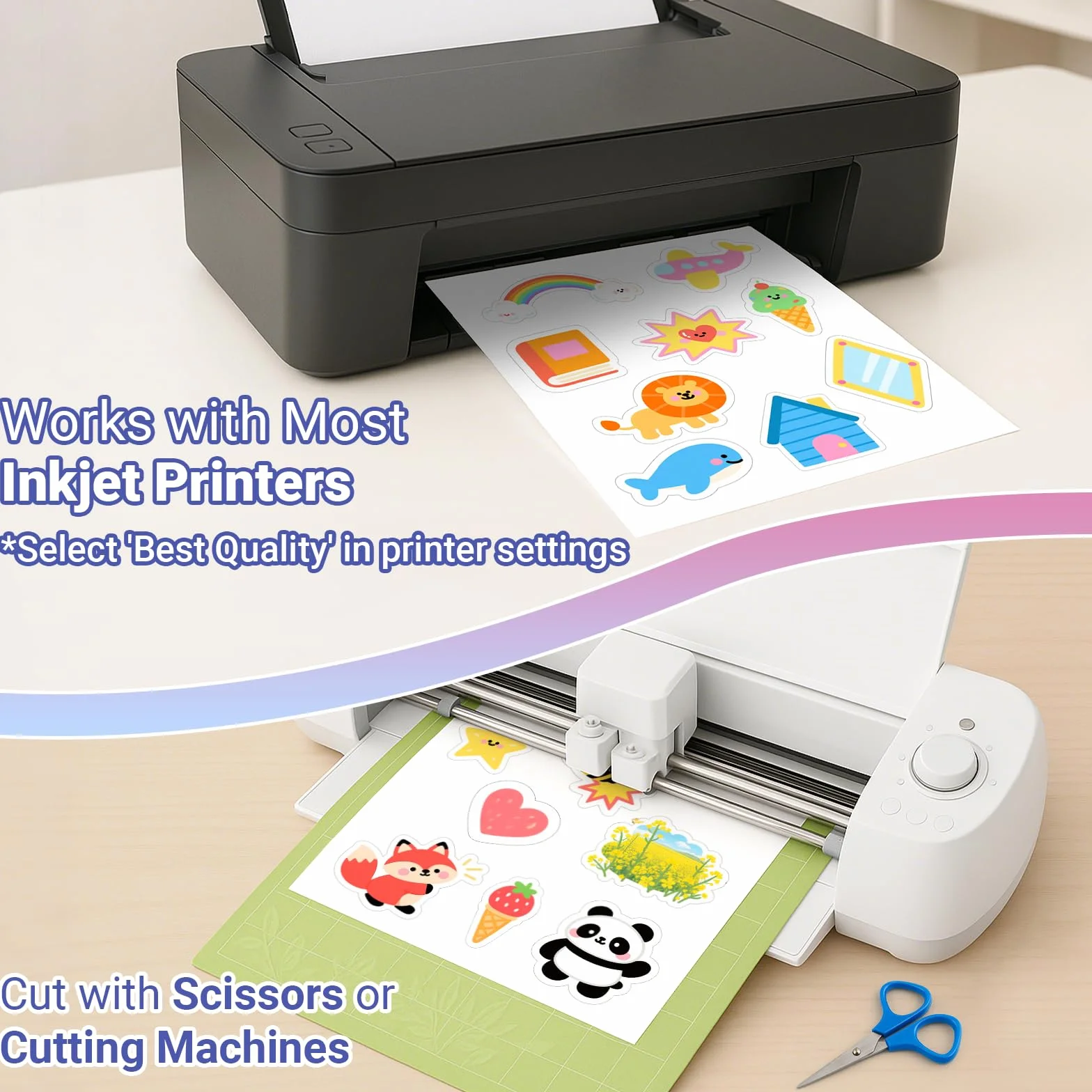 Euqvunn 18 Sheets Feuille Autocollante Imprimante A4, Blanc Mat Imperméable Vinyle Imprimable Papier Autocollant, 210x297mm