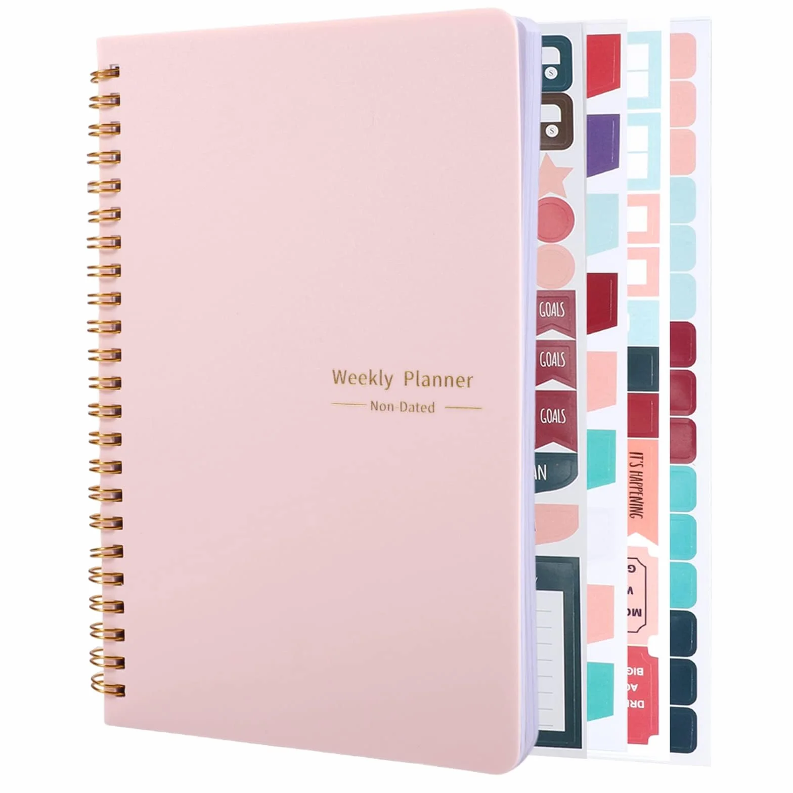 Planificateur Hebdomadaire A5 Non Daté 52 Pages Spirale Couverture Rigide avec Stickers To Do List Habit Tracker Rosé