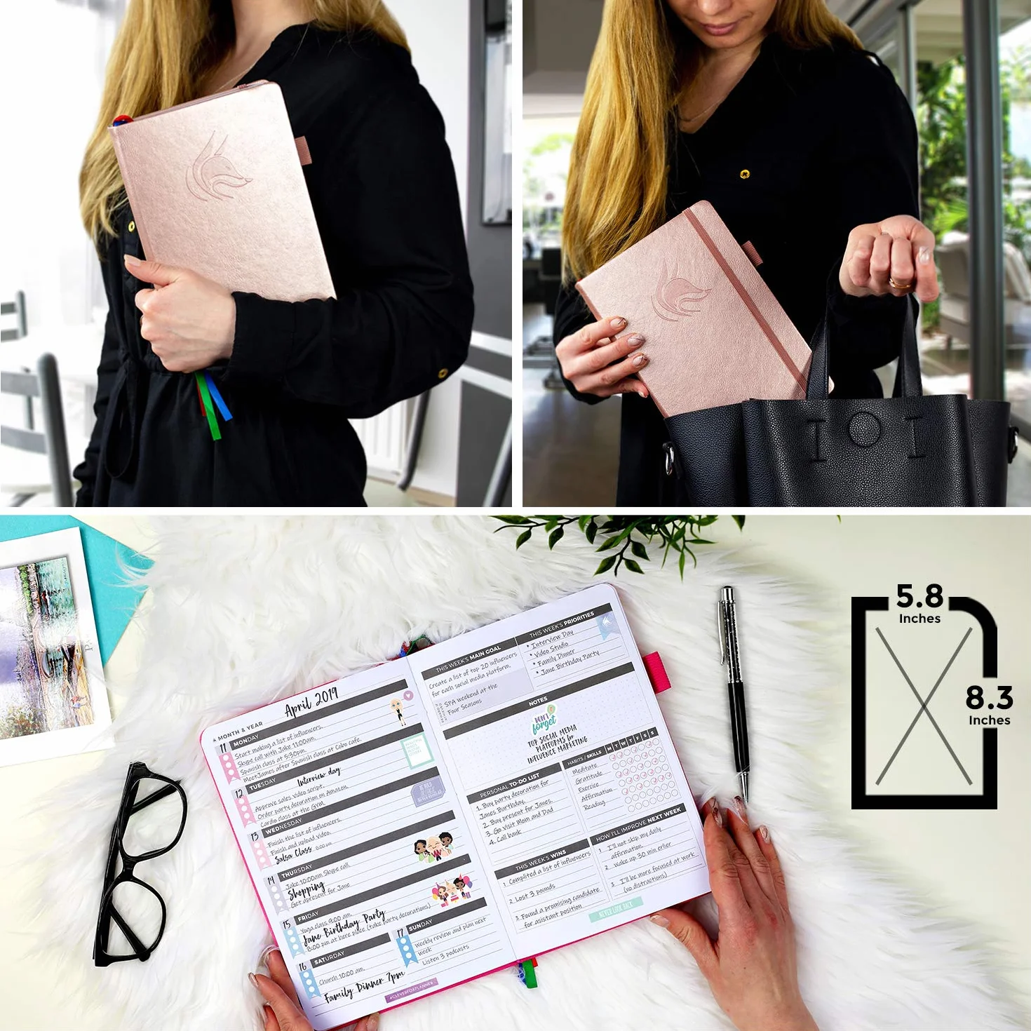 Clever Fox Planificateur Agenda Personnel Noir - Journal Quotidien et Hebdomadaire