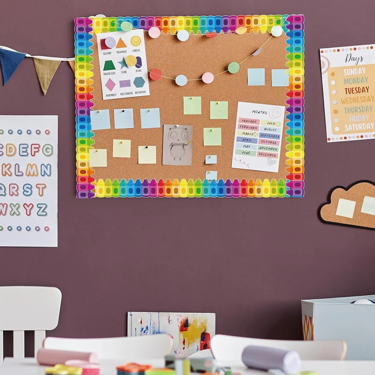 Bordure de tableau d'affichage 7,9 m Motif crayon Autocollant mural PVC salle de classe