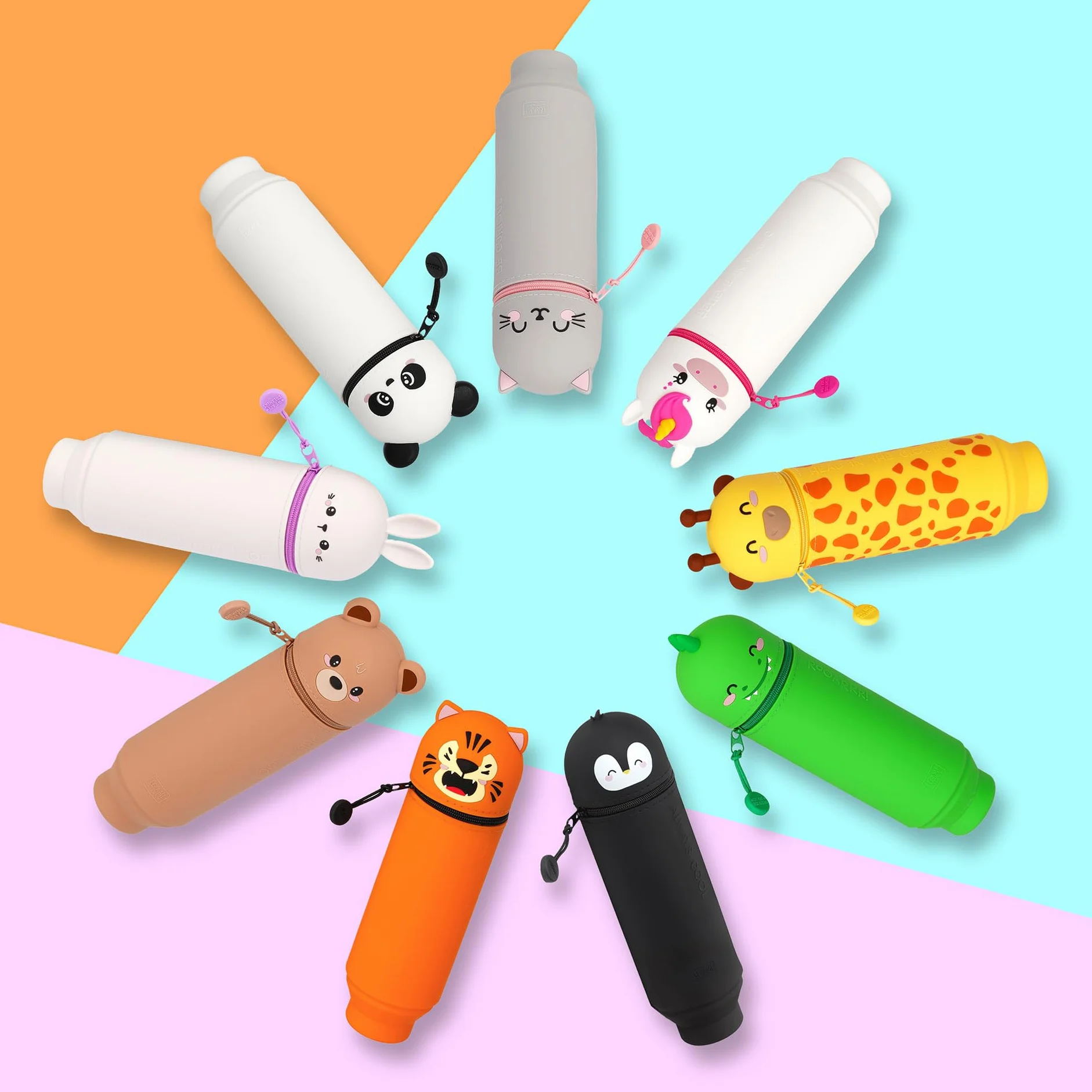 Legami Kawaii Étui École 2 en 1 Silicone Souple Porte-stylos Table Fermeture Glissière