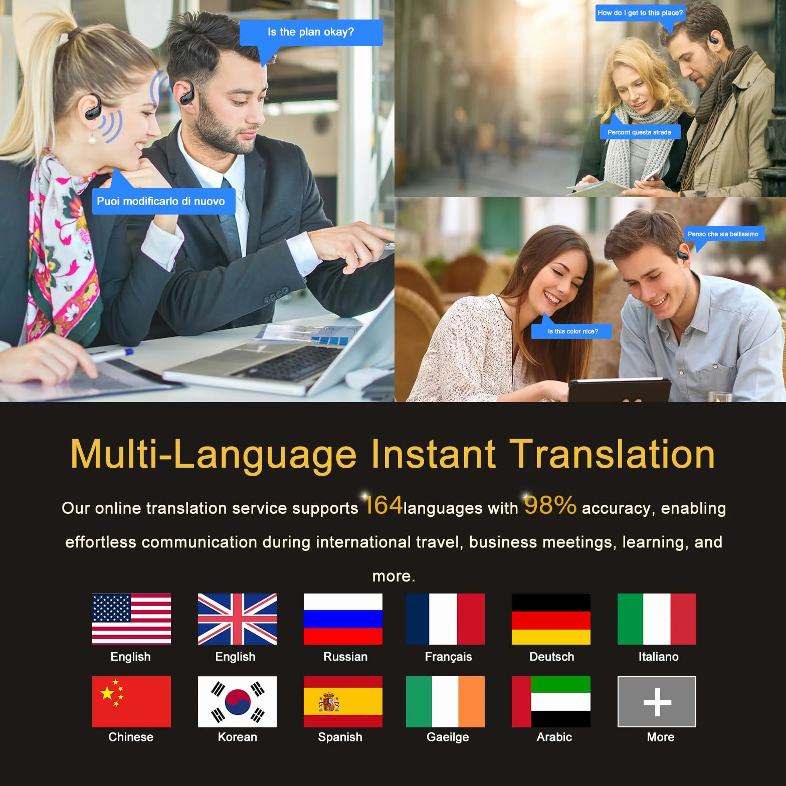 STECEi AI Traducteur Vocal Instantané 75Hrs 164 Langues 6 Modes 3 en 1 Écouteur Traduction