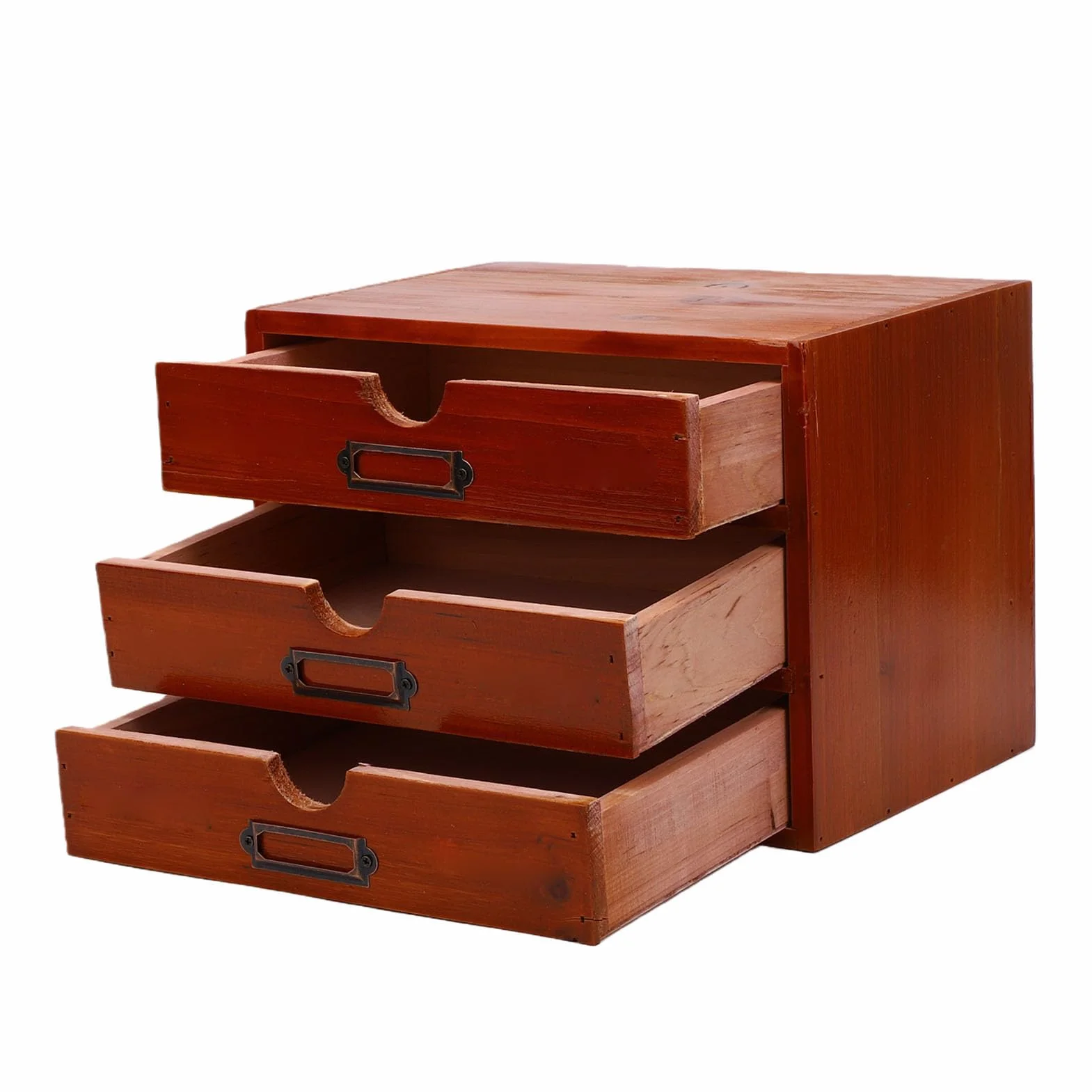 Haofy Organiseur de Bureau à 3 Tiroirs, Armoire d'Apothicaire Empilable Vintage, Boîte de Rangement en Bois Marron Foncé