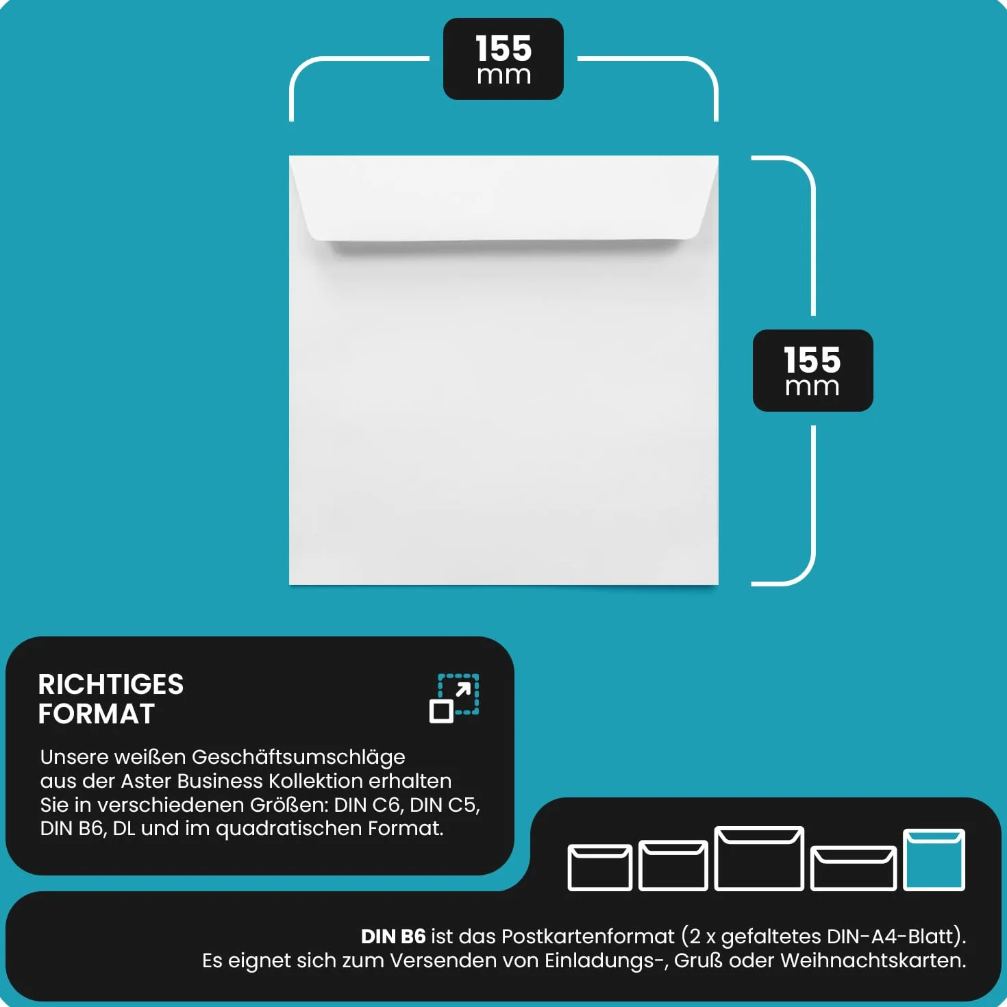Netuno Lot 100 enveloppes carrées blanches 155x155 mm autocollantes sans fenêtre