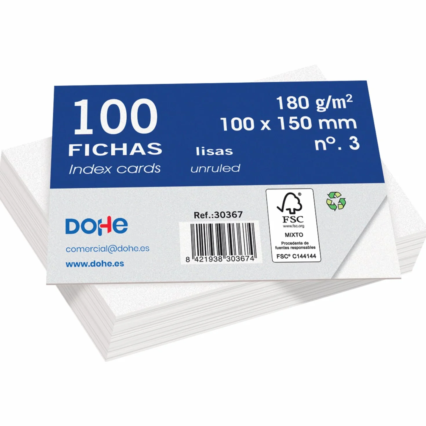 Fiches lisses en carton A6 180 g/m² Blanc 100 unités Fournitures de bureau